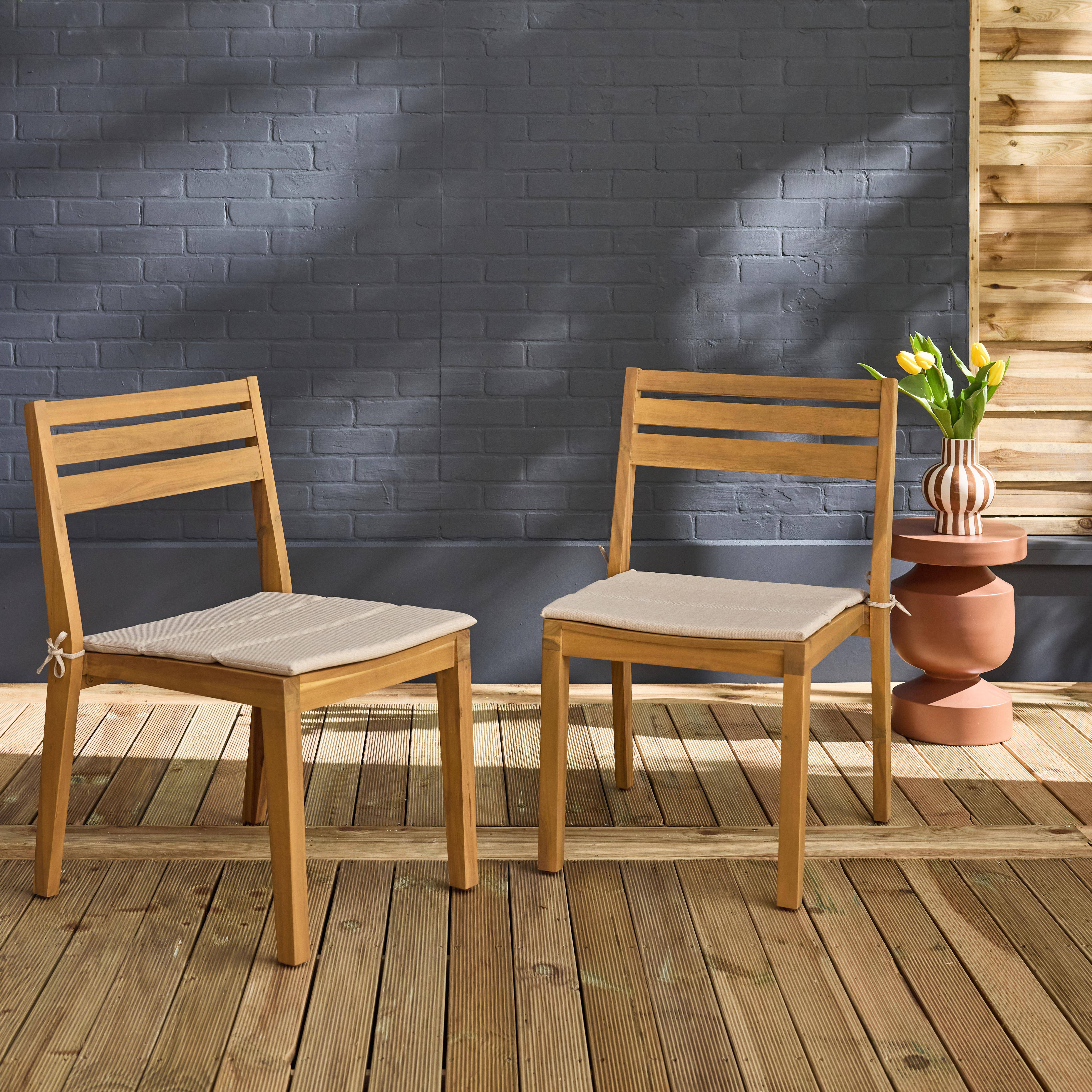 Silla de jardín de madera de acacia con cojín, set de 2, Merina, Beige, 52x55x81 cm Photo1