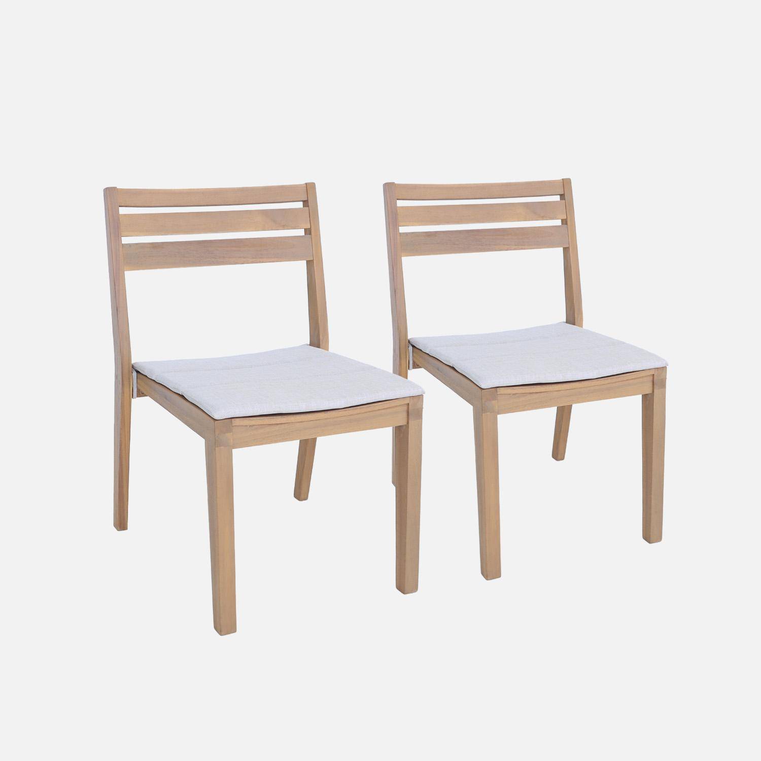 Lot de 2 chaises de jardin beige MERINA bois d'acacia avec coussin, 52 x 55 x 81 cm Photo1