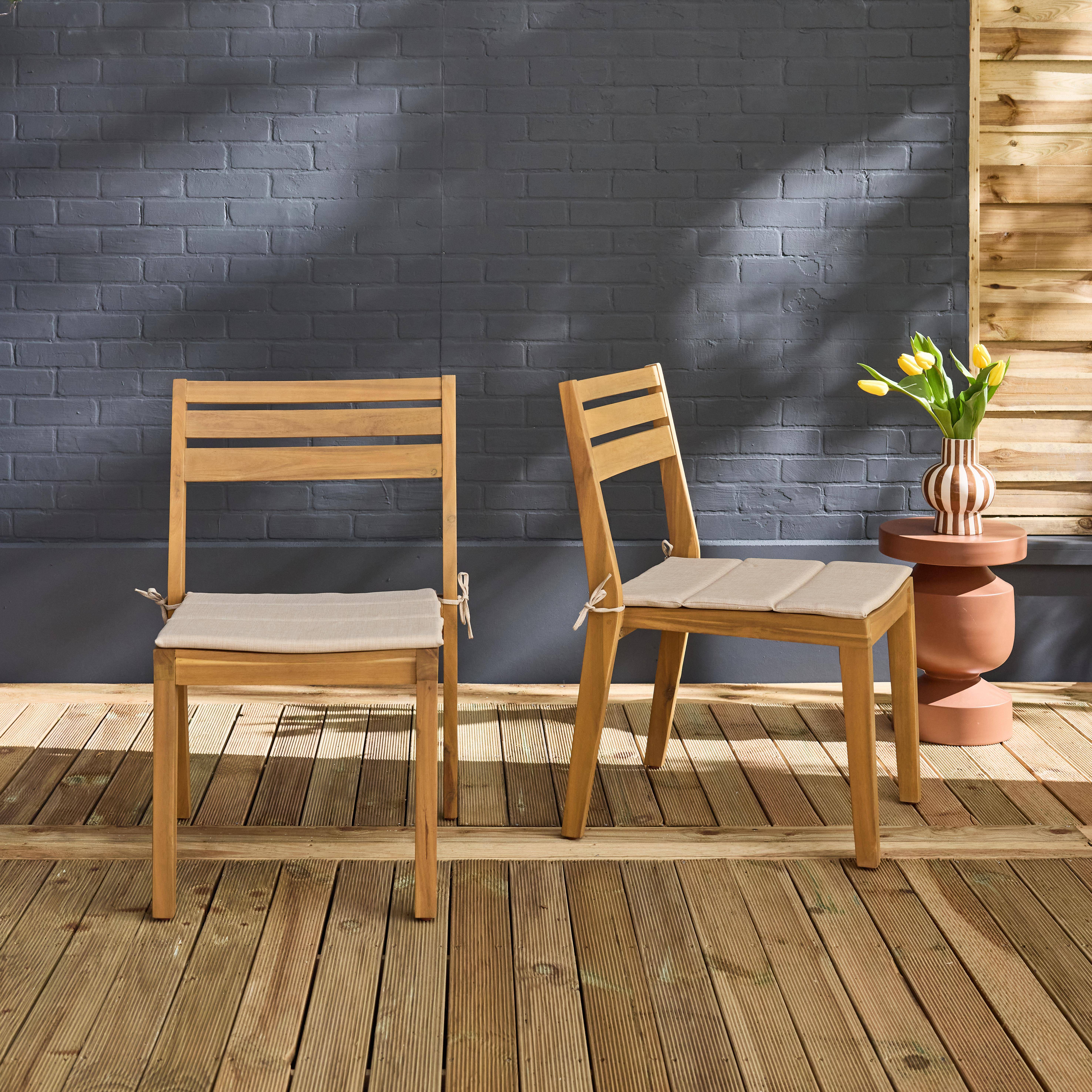 Silla de jardín de madera de acacia con cojín, set de 2, Merina, Beige, 52x55x81 cm Photo2