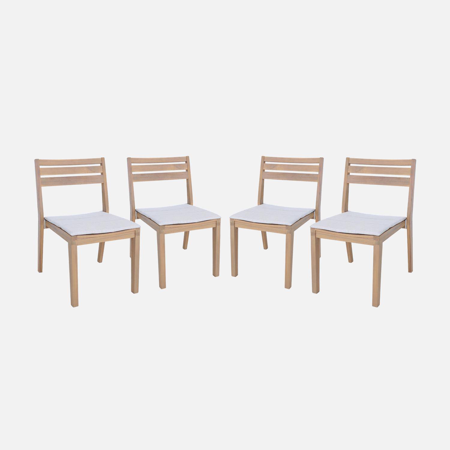 Lot de 4 chaises de jardin beige MERINA bois d'acacia avec coussin, 52 x 55 x 81 cm Photo2