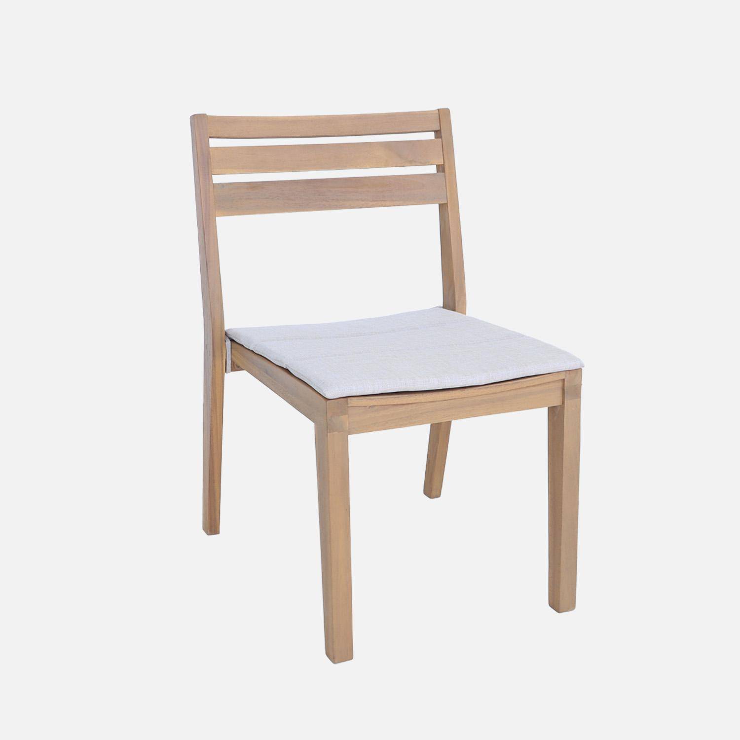 Lot de 4 chaises de jardin beige MERINA bois d'acacia avec coussin, 52 x 55 x 81 cm Photo3