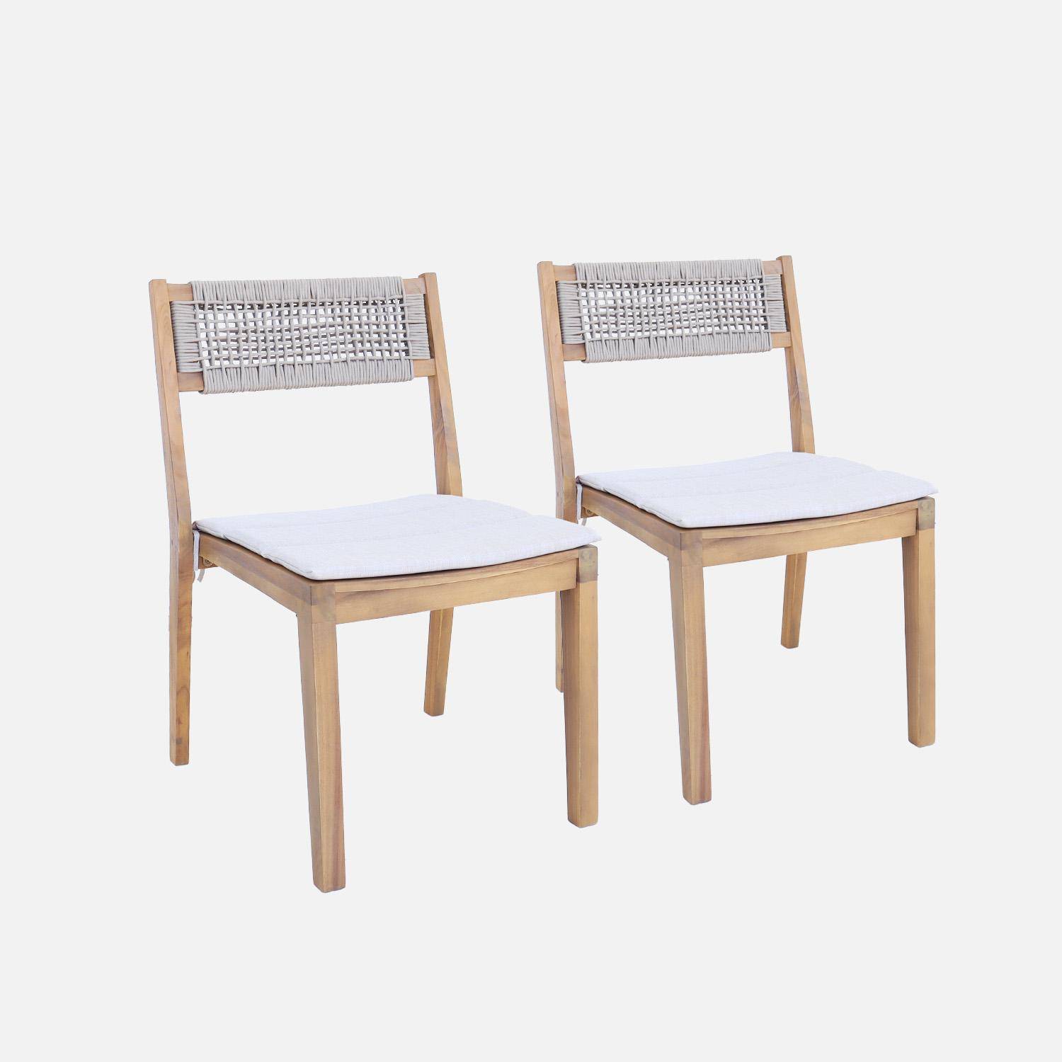 Lot de 2 chaises de jardin beige GALENA bois d'acacia avec coussin et corde, 52 x 55 x 81 cm Photo3