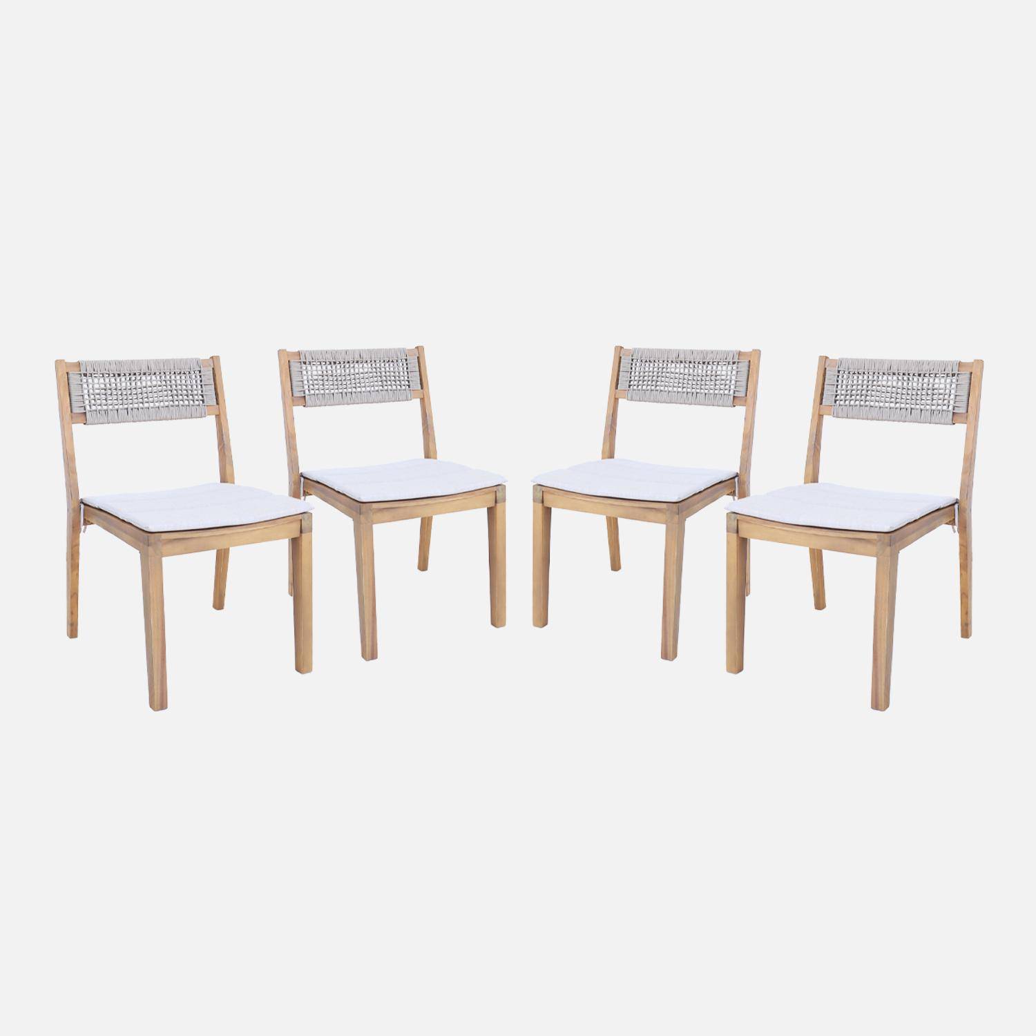 Lot de 4 chaises de jardin beige GALENA bois d'acacia avec coussin et corde, 52 x 55 x 81 cm Photo1