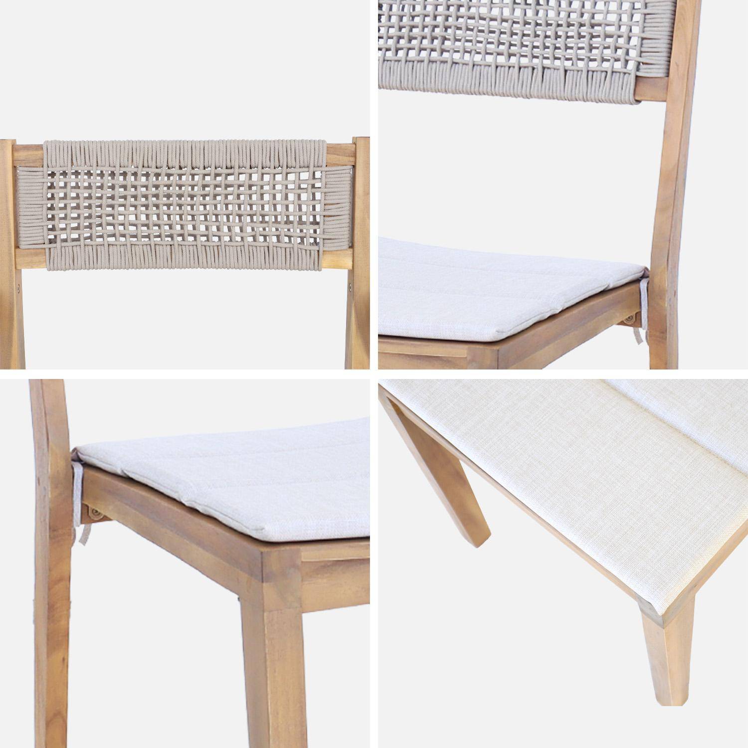 Lot de 4 chaises de jardin beige GALENA bois d'acacia avec coussin et corde, 52 x 55 x 81 cm Photo4