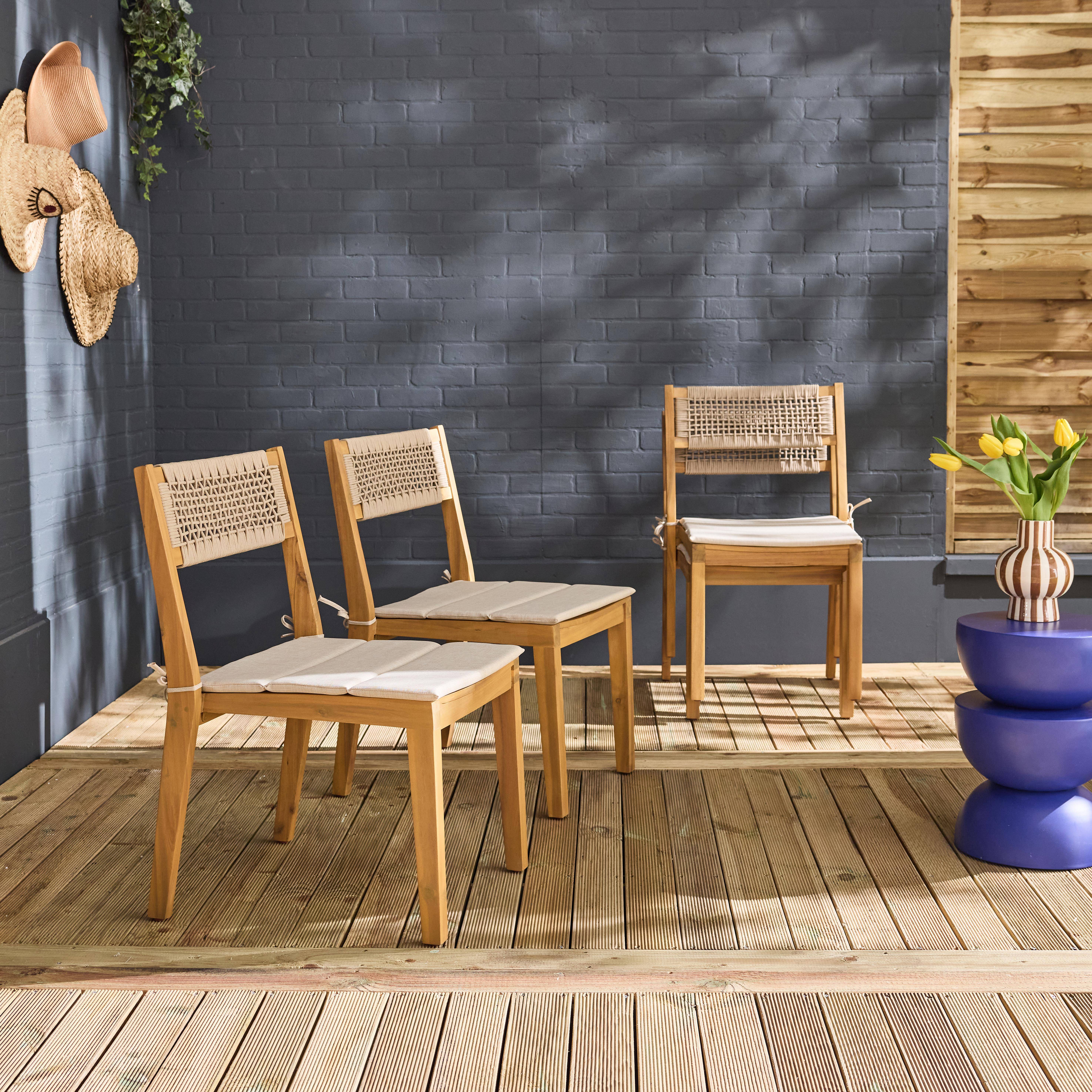 Silla de jardín de madera de acacia con cojín y cuerda, set de 2, Galena, Beige, 52x55x81 cm Photo2