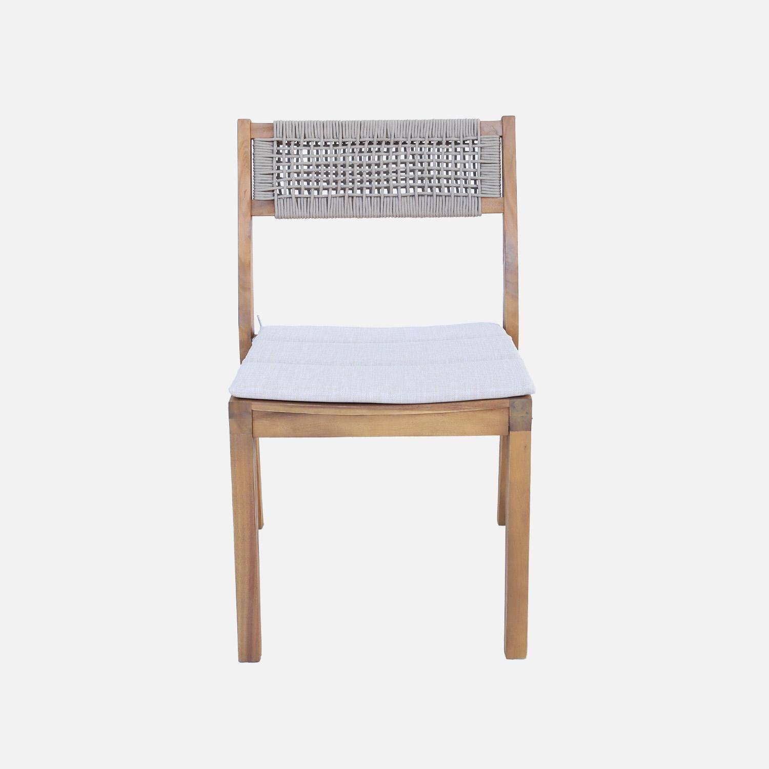 Lot de 4 chaises de jardin beige GALENA bois d'acacia avec coussin et corde, 52 x 55 x 81 cm Photo3