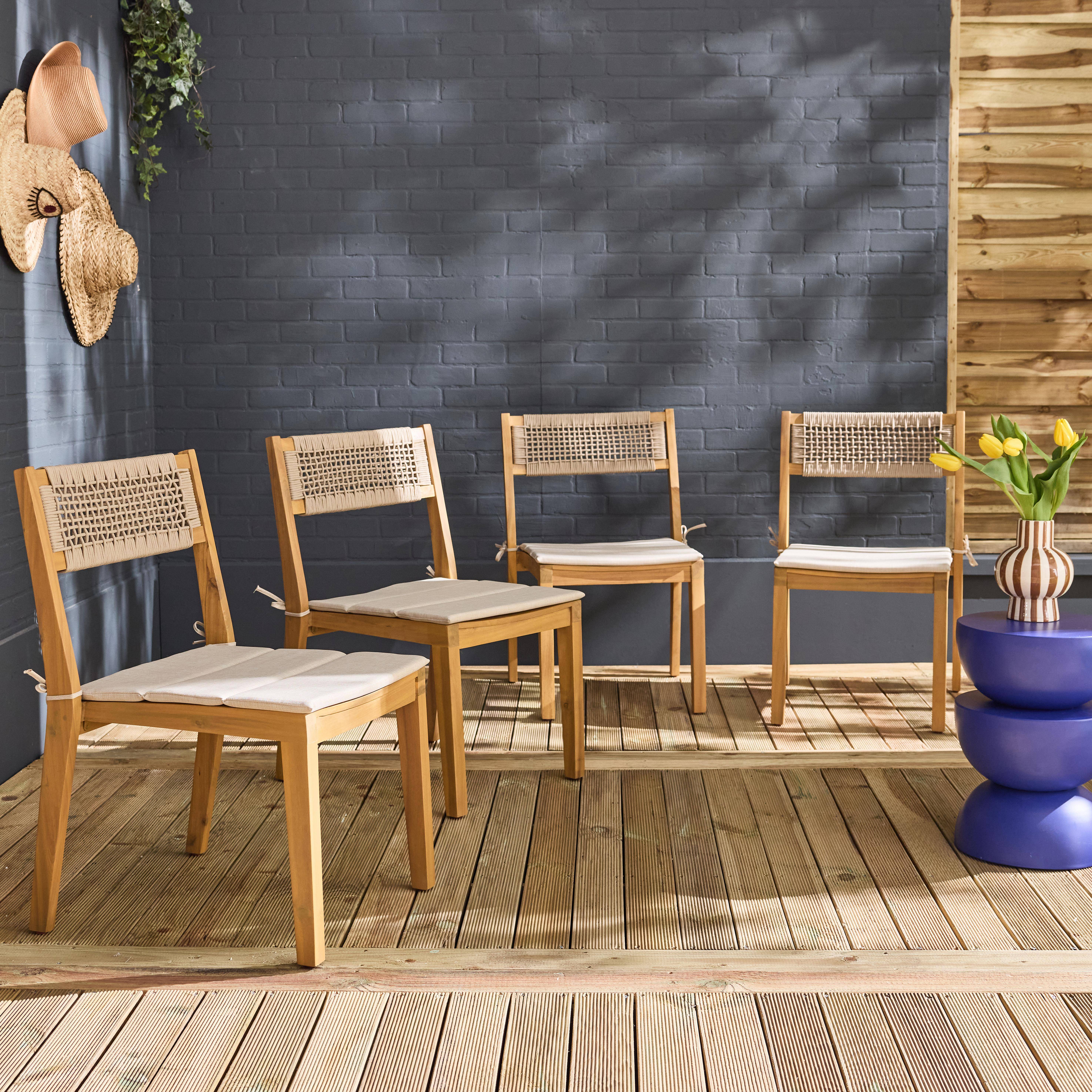 Silla de jardín de madera de acacia con cojín y cuerda, set de 2, Galena, Beige, 52x55x81 cm Photo1