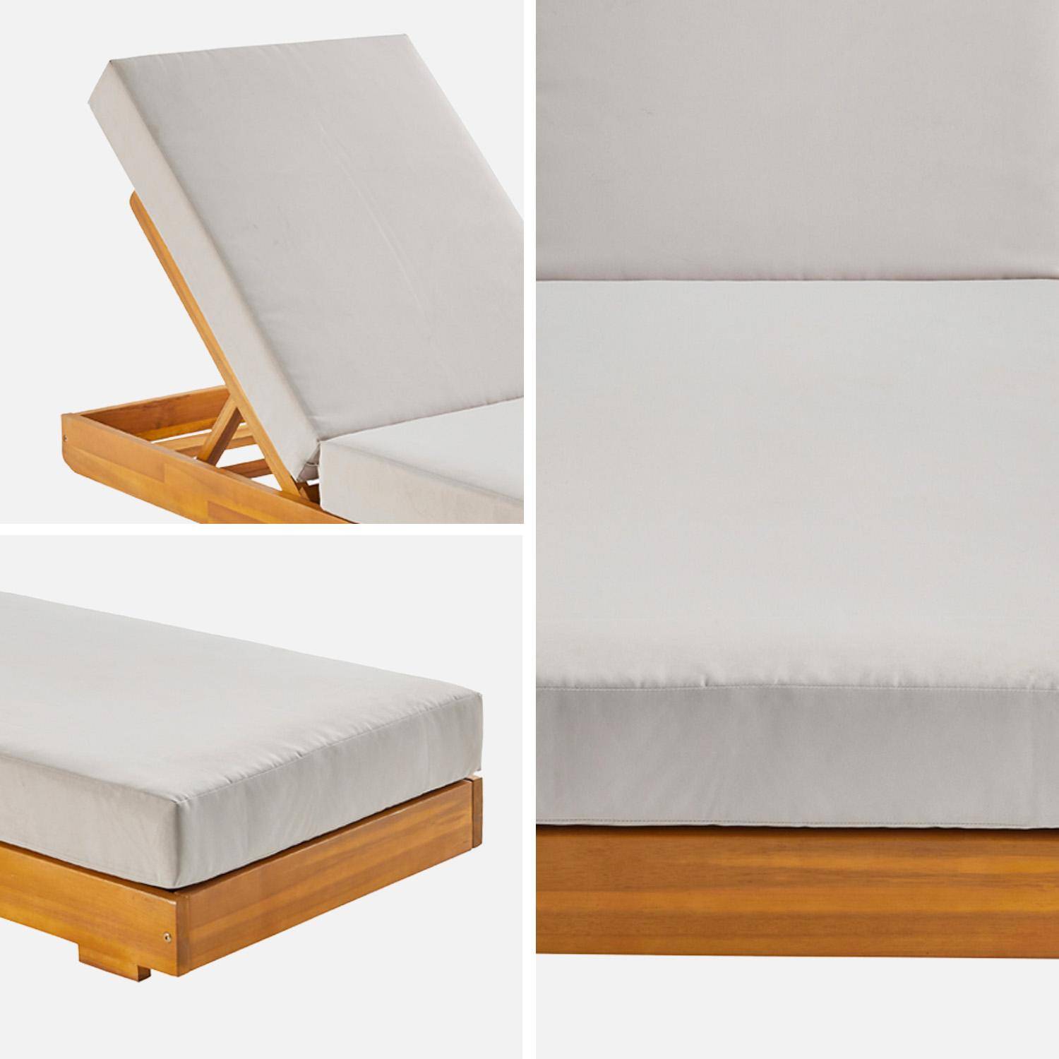 Acacia wood sun lounger with multi-position cushion, Dorina, Beige, 198x62x63.5 cm Photo6