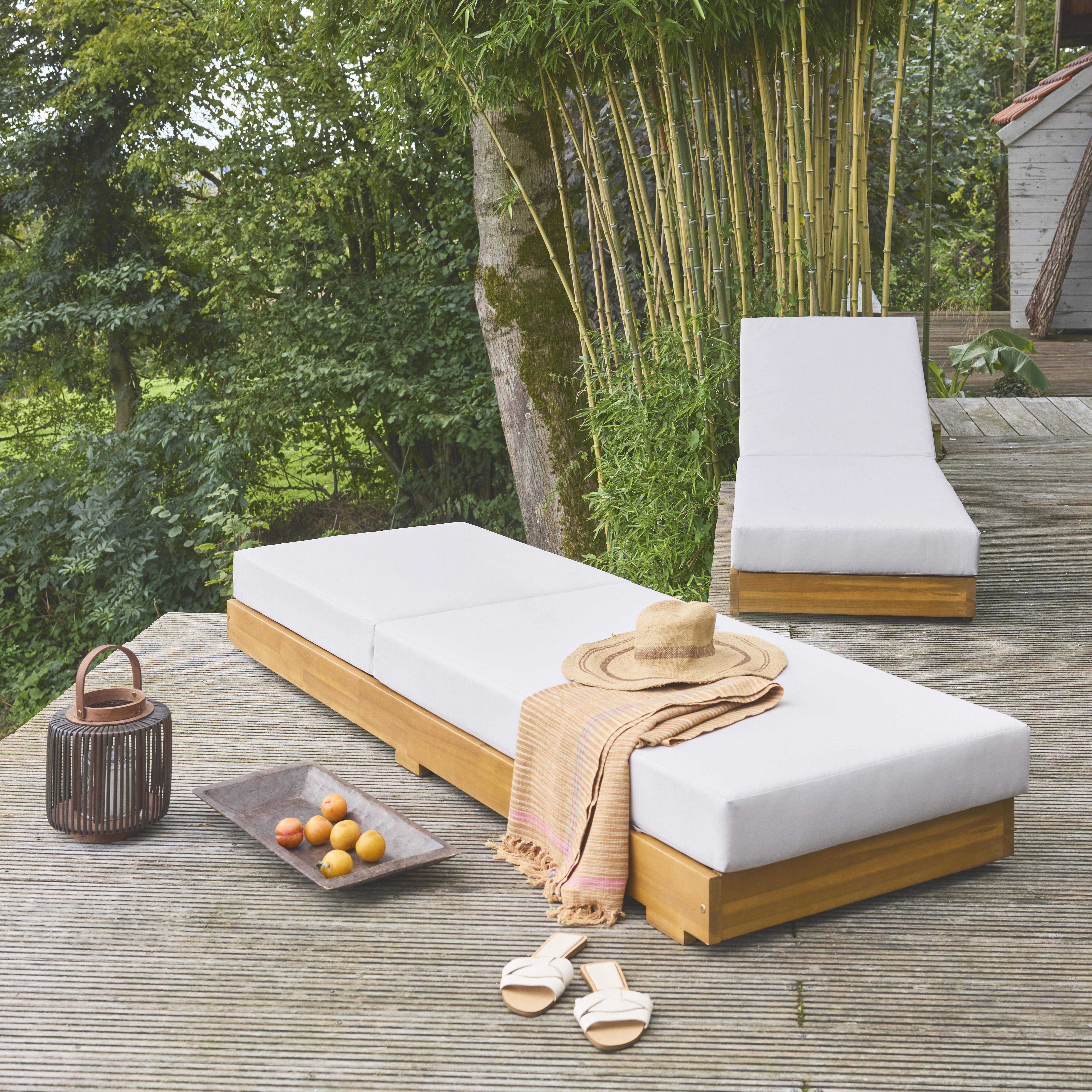 Set van 2 beige loungestoelen DORINA in acaciahout en polyester, 3 posities, afneembare hoes, 198 x 62 x 12 cm Photo2