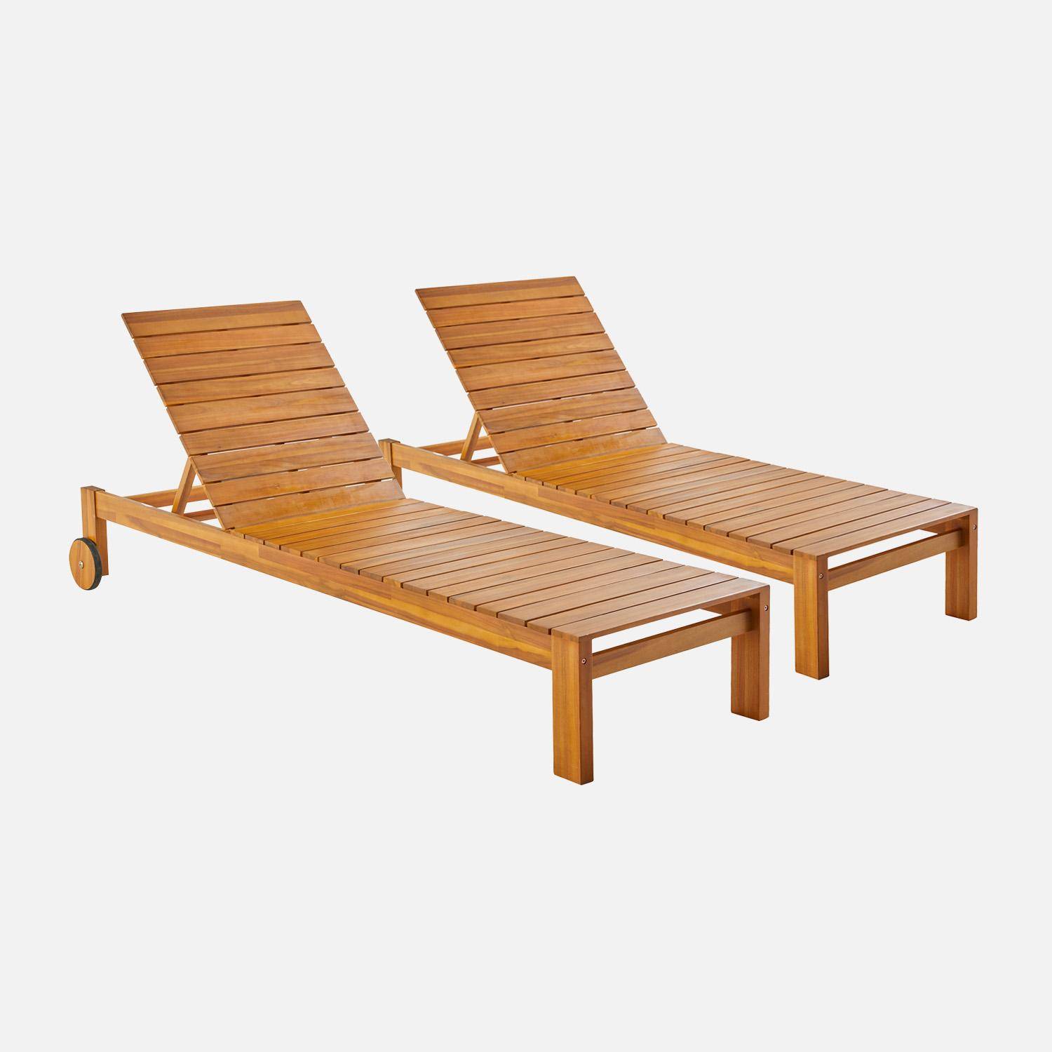 Set of 2 acacia wood sun loungers with wheels, Favona, Natural, 205x67.5x93.5 cm Photo4