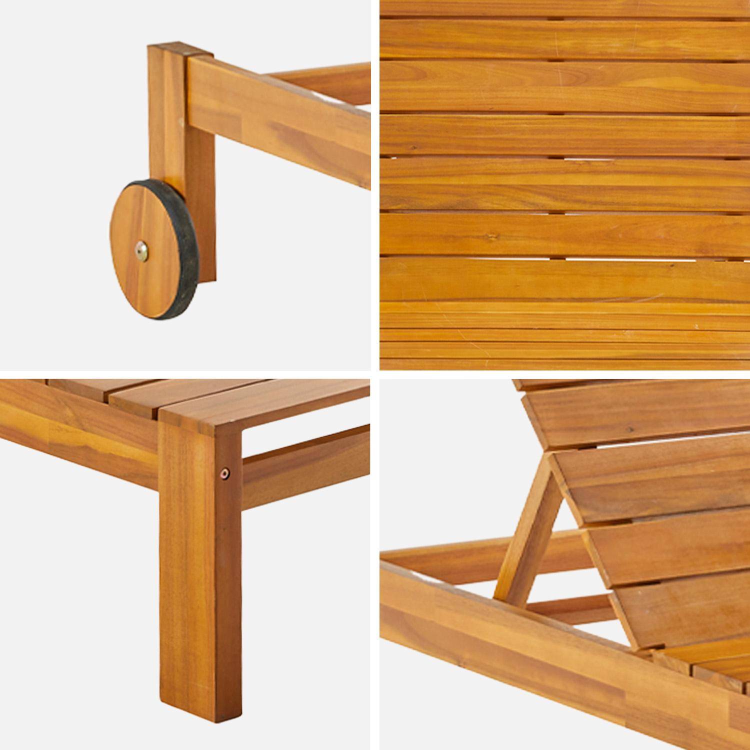 Set of 2 acacia wood sun loungers with wheels, Favona, Natural, 205x67.5x93.5 cm Photo6
