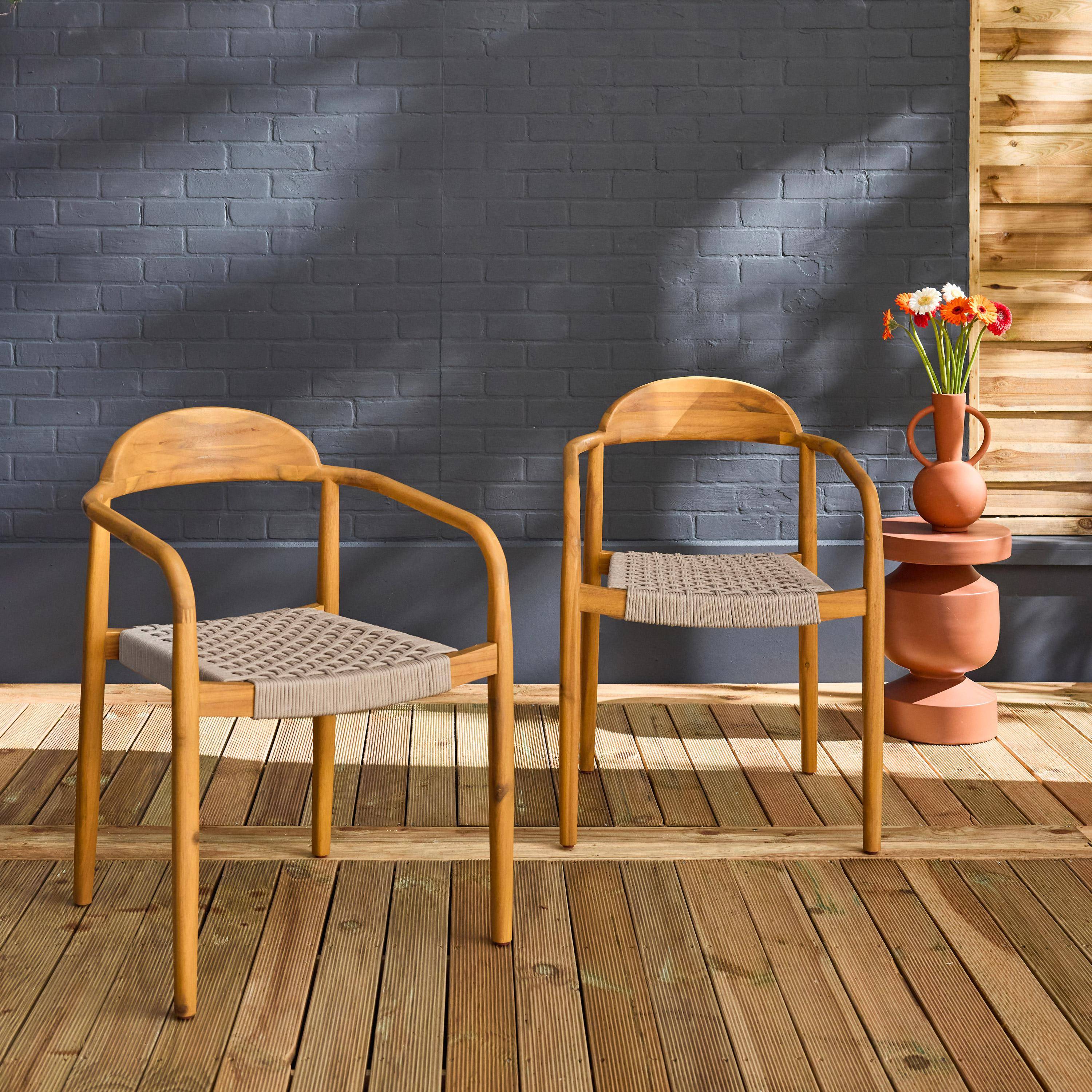 Set di 2 poltrone CERINA in legno di acacia, seduta beige in resina, 55,5 x 55 x 79 cm,sweeek,Photo2