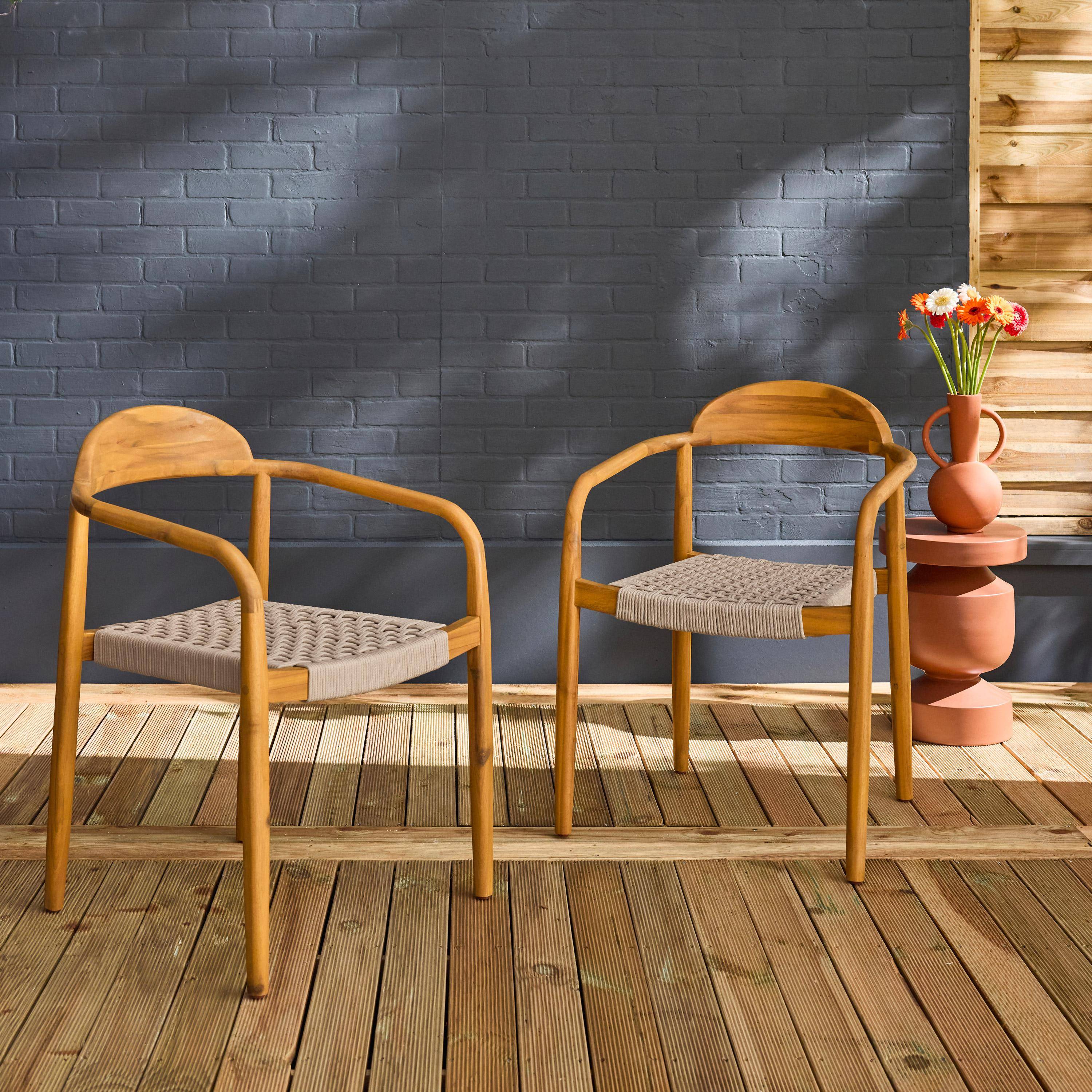 Set of 2 acacia wood armchairs with resin seat, Cerina, Beige, 55.5x55x79 cm,sweeek,Photo2