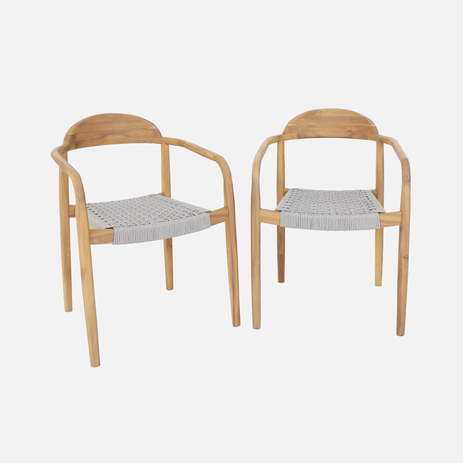 Lot de 2 fauteuils CERINA en bois d'acacia, assise beige en résine, 55,5 x 55 x 79 cm Photo1