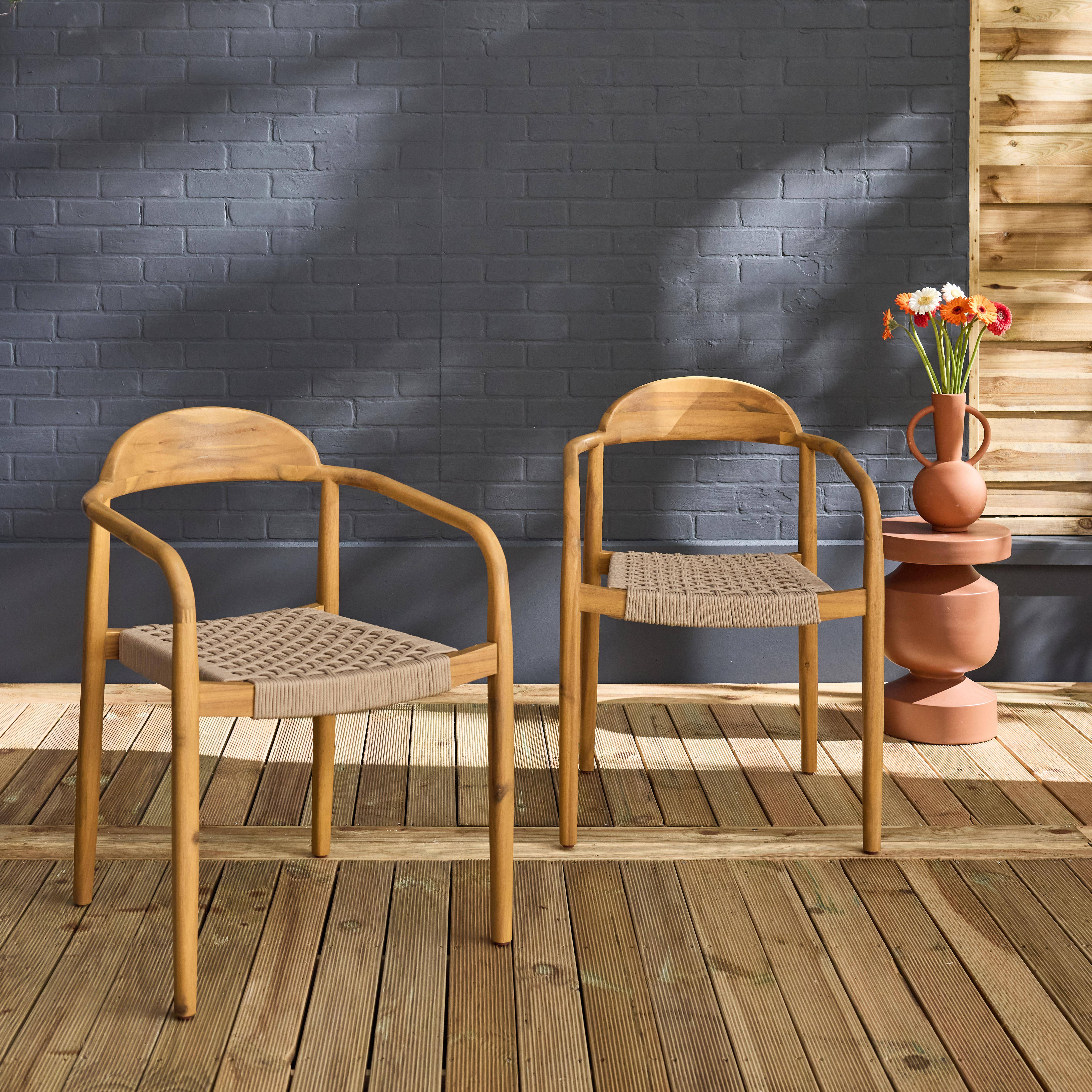 Sillon de madera de acacia, set de 2, Cerina, Beige, 55.5x55x79 cm Photo1
