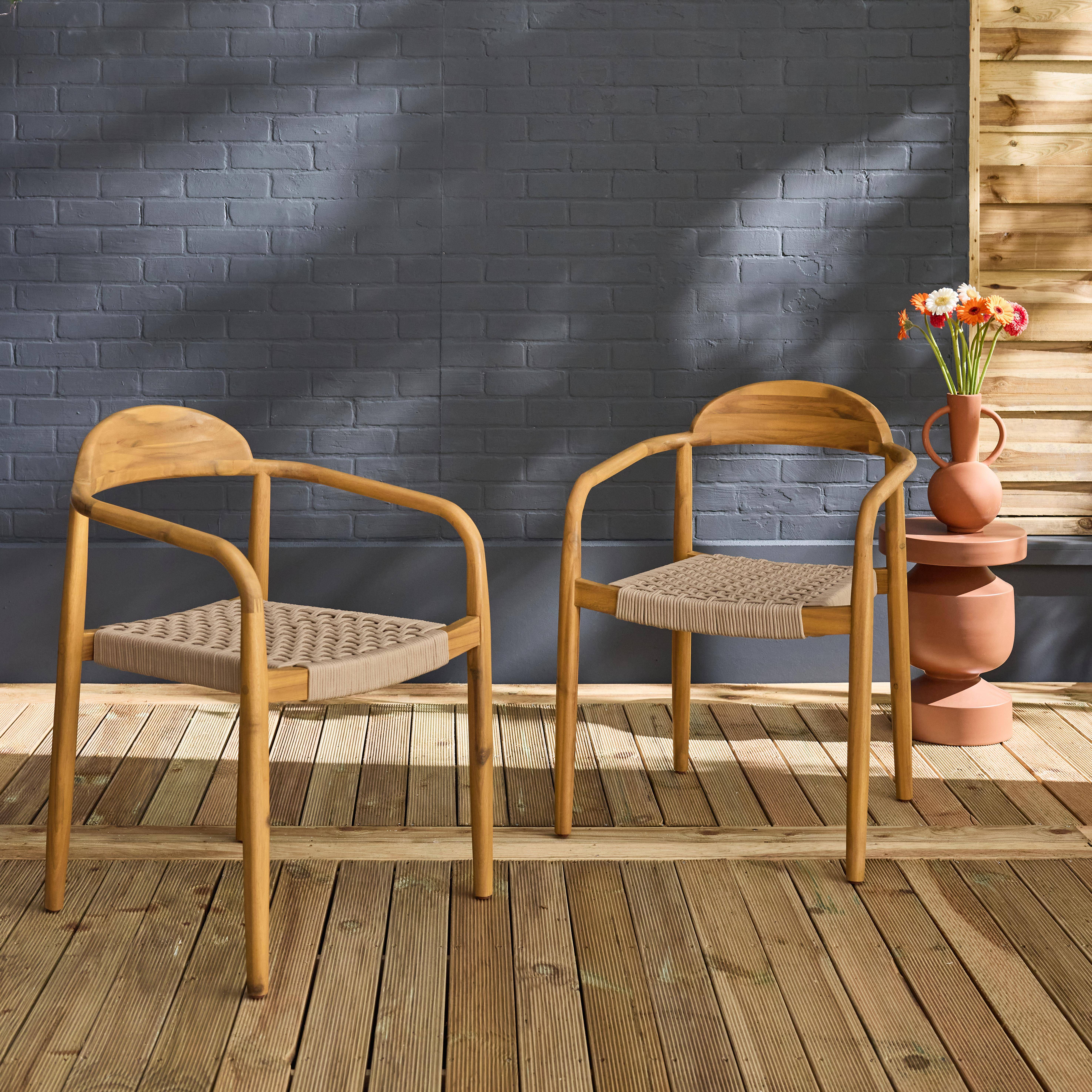 Sillon de madera de acacia, set de 2, Cerina, Beige, 55.5x55x79 cm Photo2