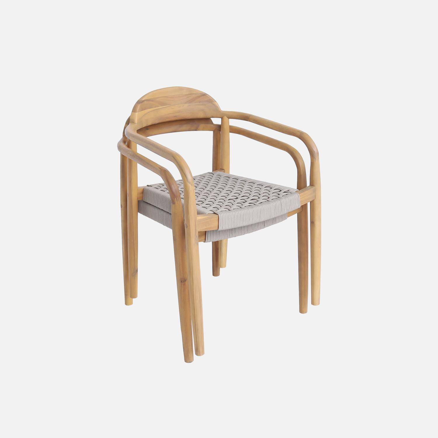 Lot de 2 fauteuils CERINA en bois d'acacia, assise beige en résine, 55,5 x 55 x 79 cm Photo3