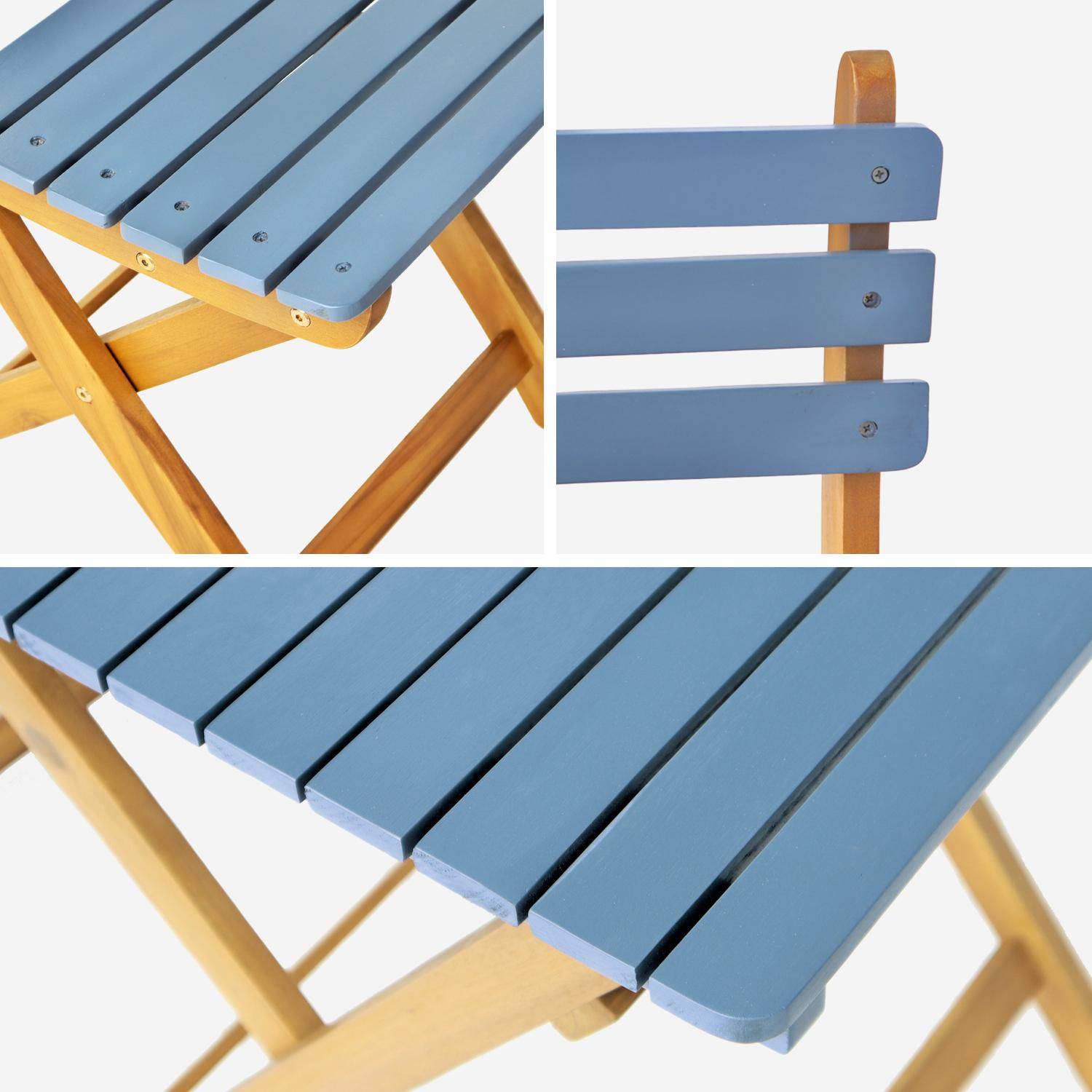 Table de jardin en bois d'acacia bleu, 2 chaises pliables HILORA , table carrée Photo7