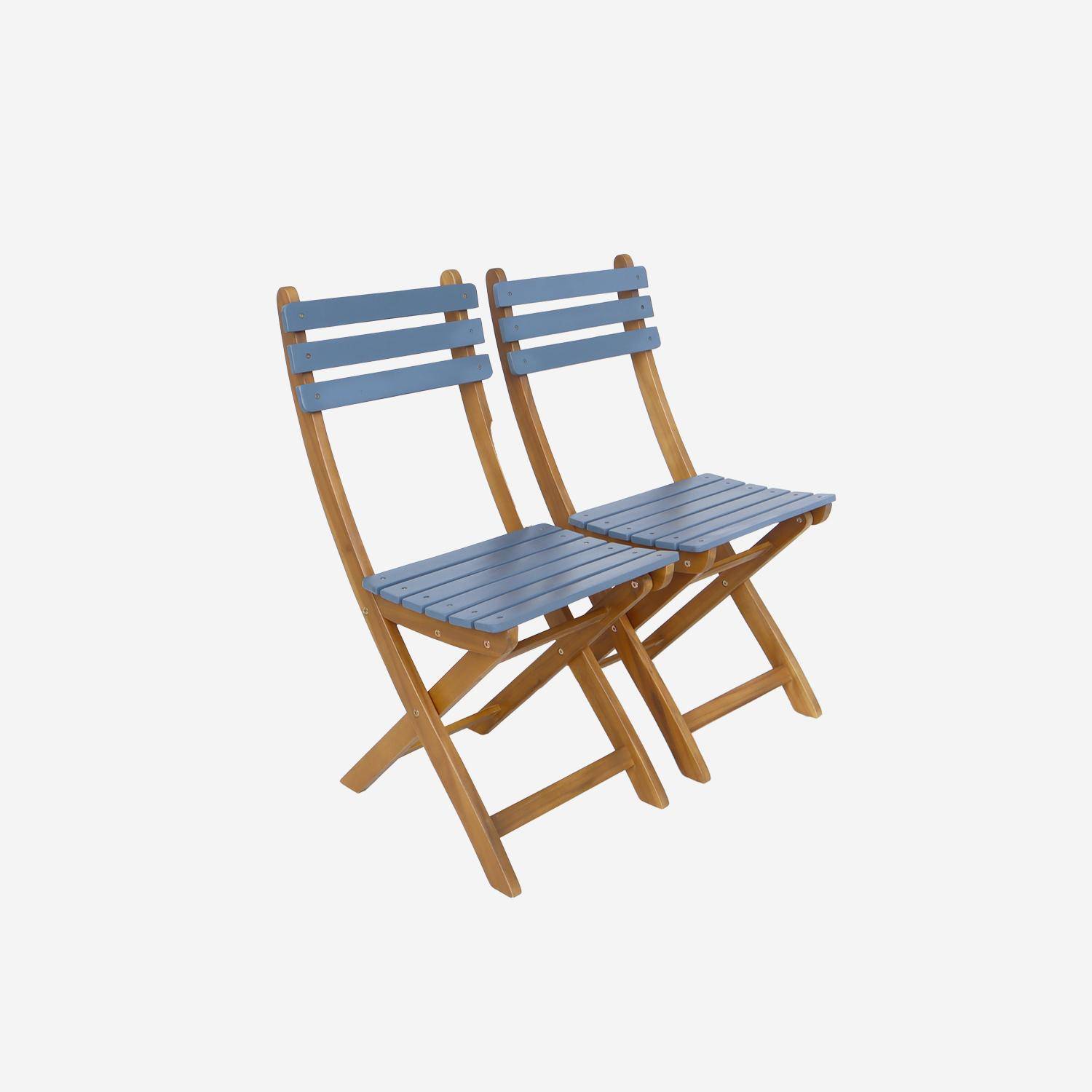 Table de jardin en bois d'acacia bleu, 2 chaises pliables HILORA , table carrée Photo6