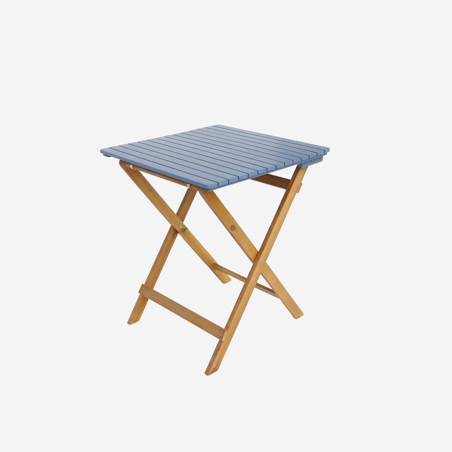 Table de jardin en bois d'acacia bleu, 2 chaises pliables HILORA , table carrée Photo5