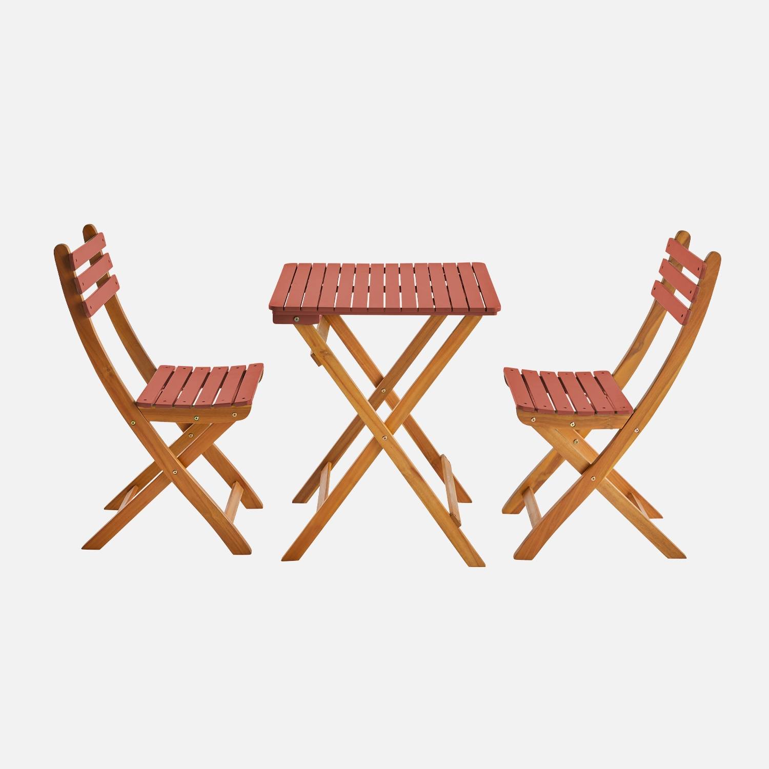 Tuintafel van acaciahout terracotta, 2 opvouwbare stoelen