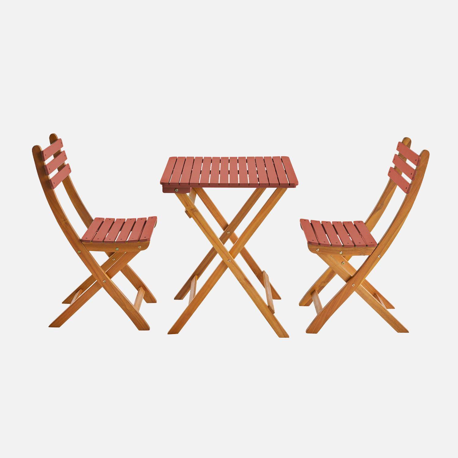 Table de jardin en bois d'acacia terracotta, 2 chaises pliables HILORA , table carrée Photo3
