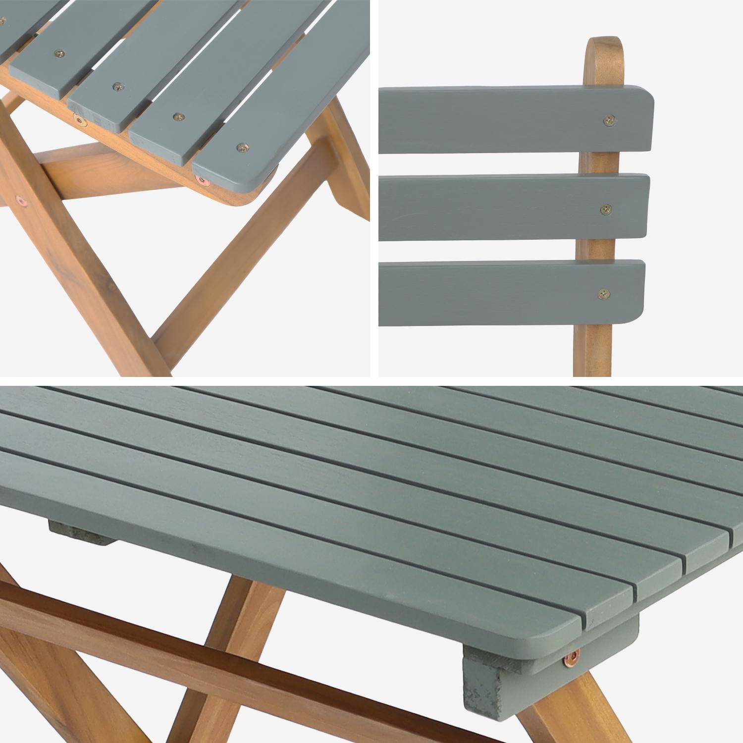 Table de jardin en bois d'acacia kaki, 2 chaises pliables HILORA , table carrée Photo7