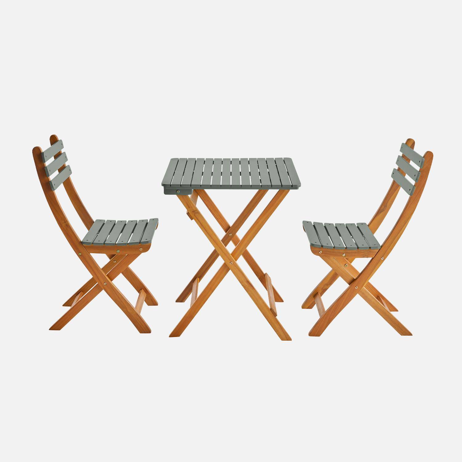 Table de jardin en bois d'acacia kaki, 2 chaises pliables HILORA , table carrée Photo4