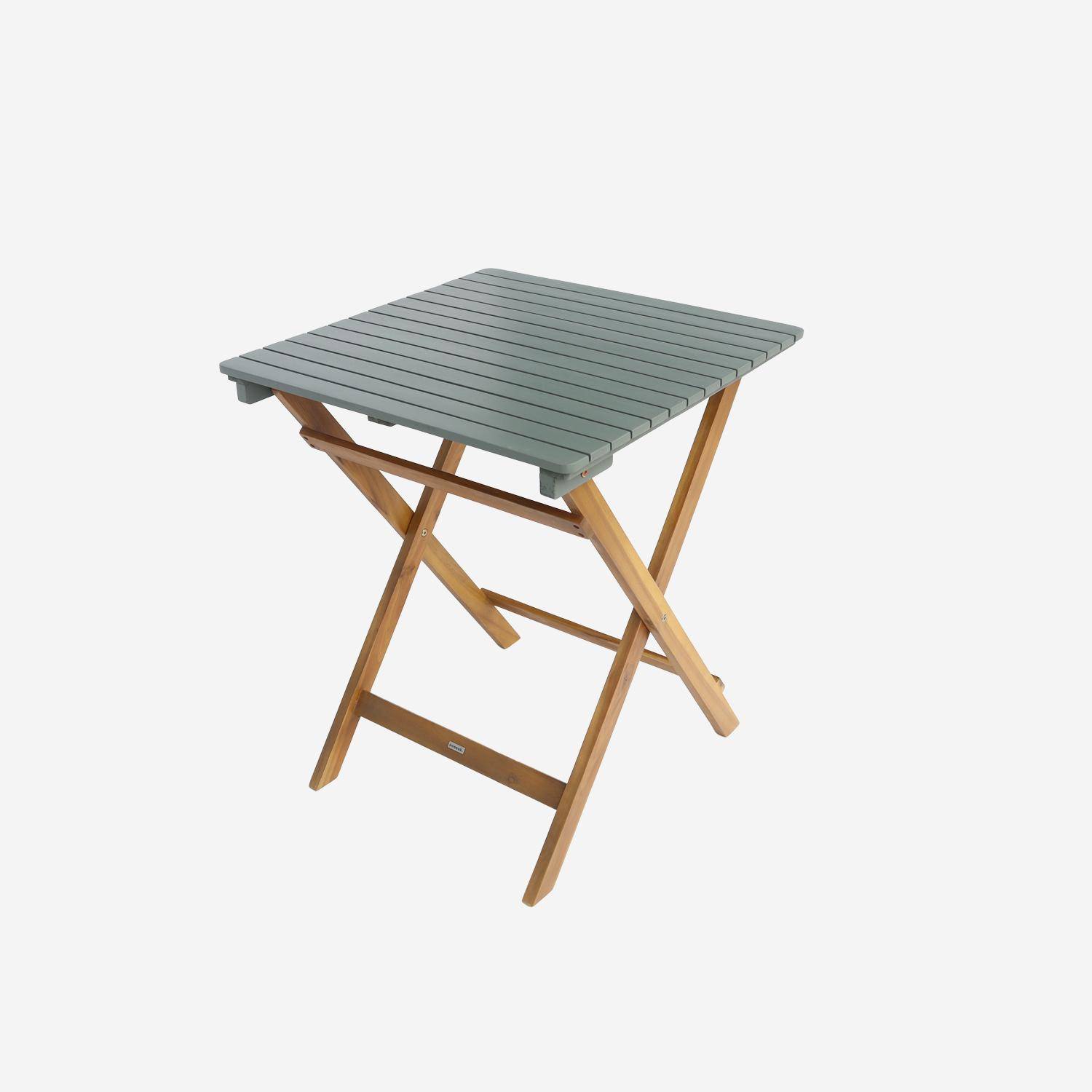 Table de jardin en bois d'acacia kaki, 2 chaises pliables HILORA , table carrée Photo5
