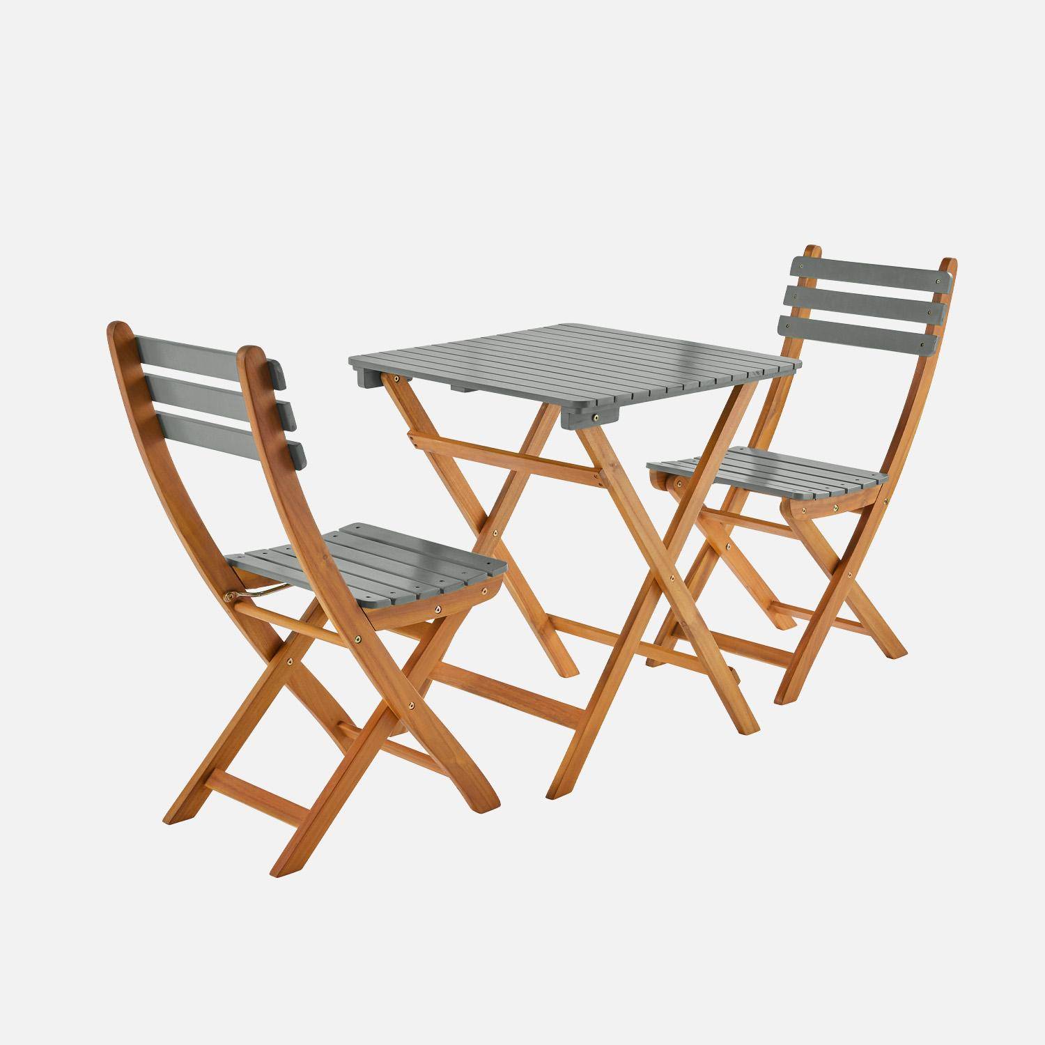 Acacia wood garden table, 2 folding chairs, Khaki Green | sweeek