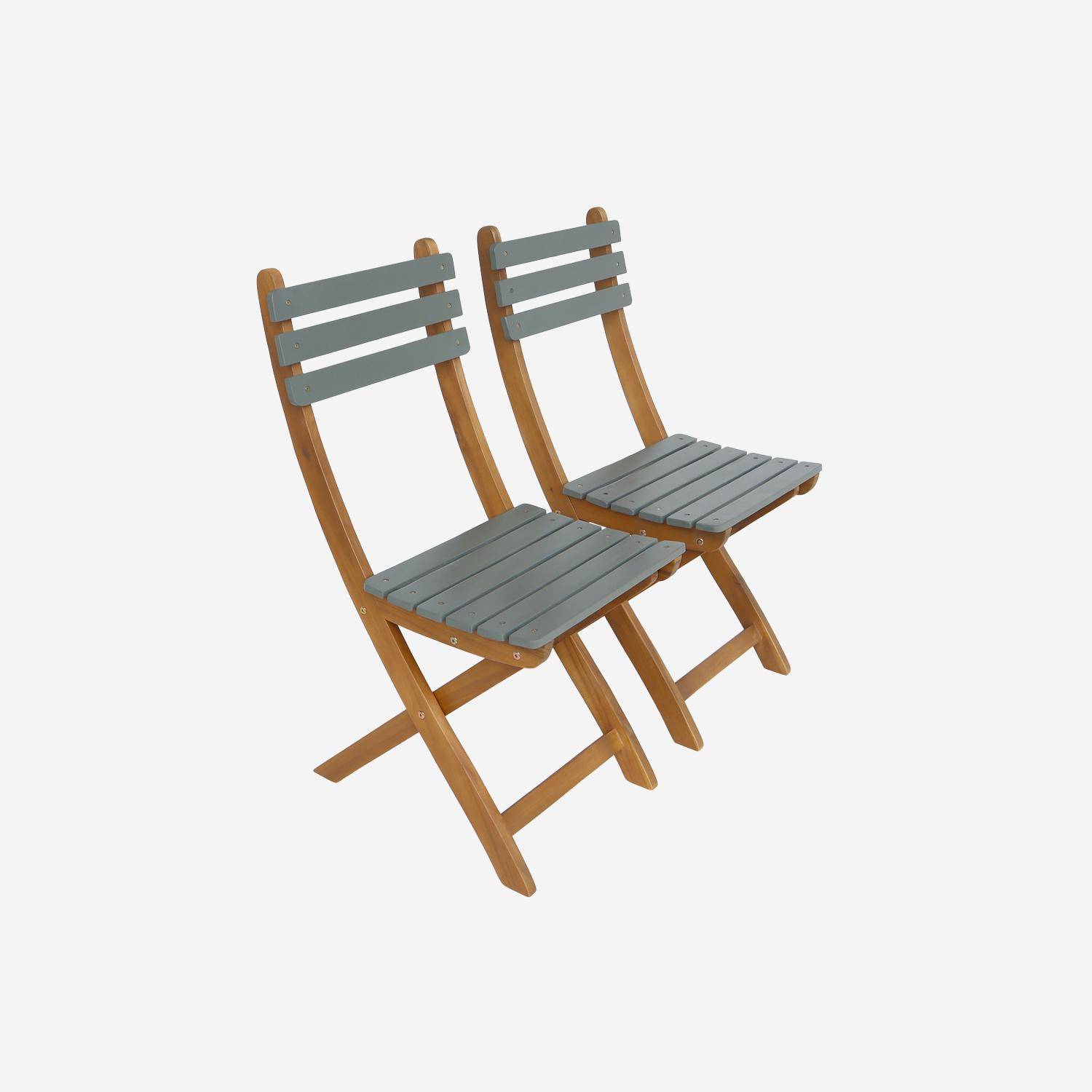 Table de jardin en bois d'acacia kaki, 2 chaises pliables HILORA , table carrée,sweeek,Photo6