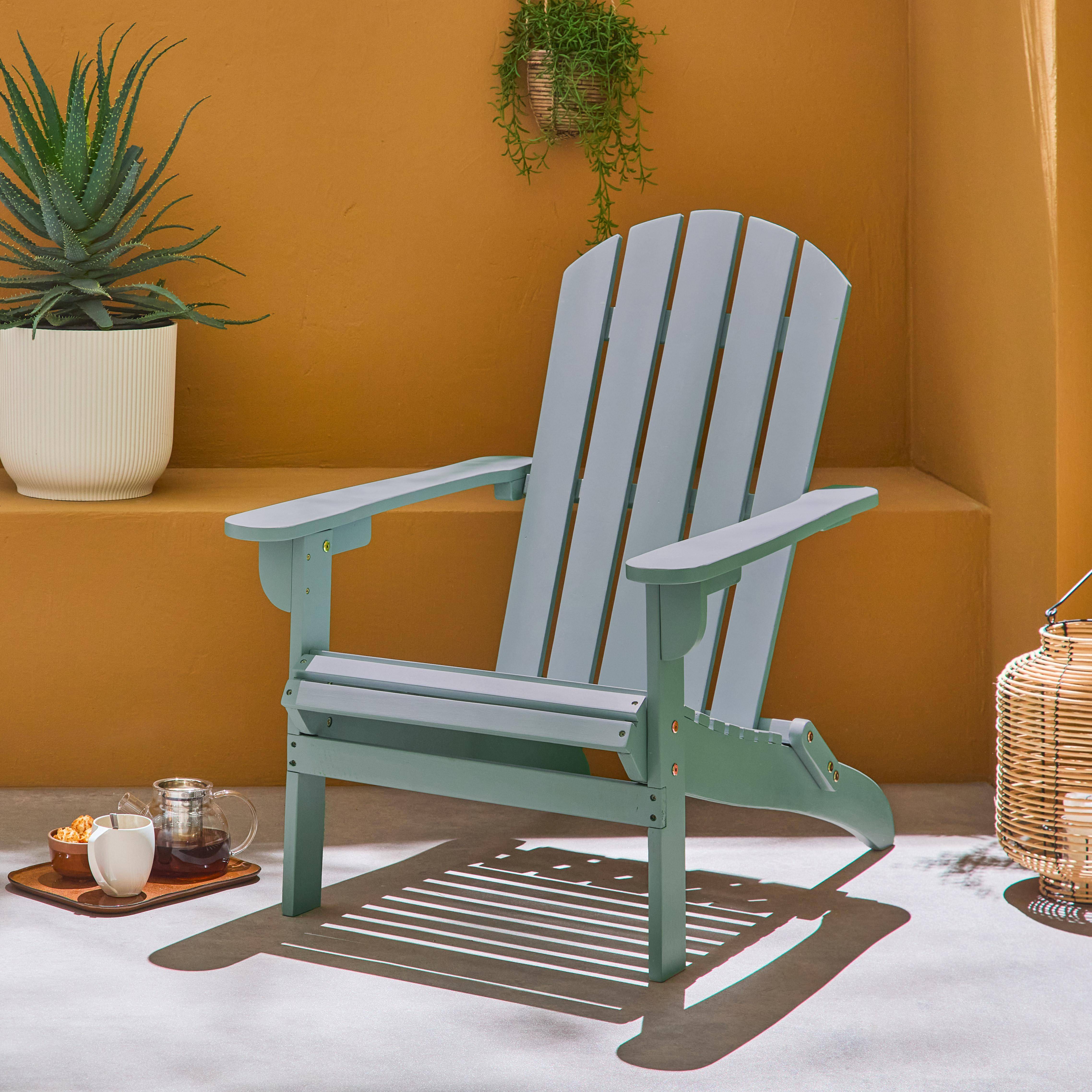 Fauteuil adirondack vert de gris en bois d'acacia avec accoudoirs KERINA, plusieurs coloris, 90 x 71 x 91,5 cm Photo2