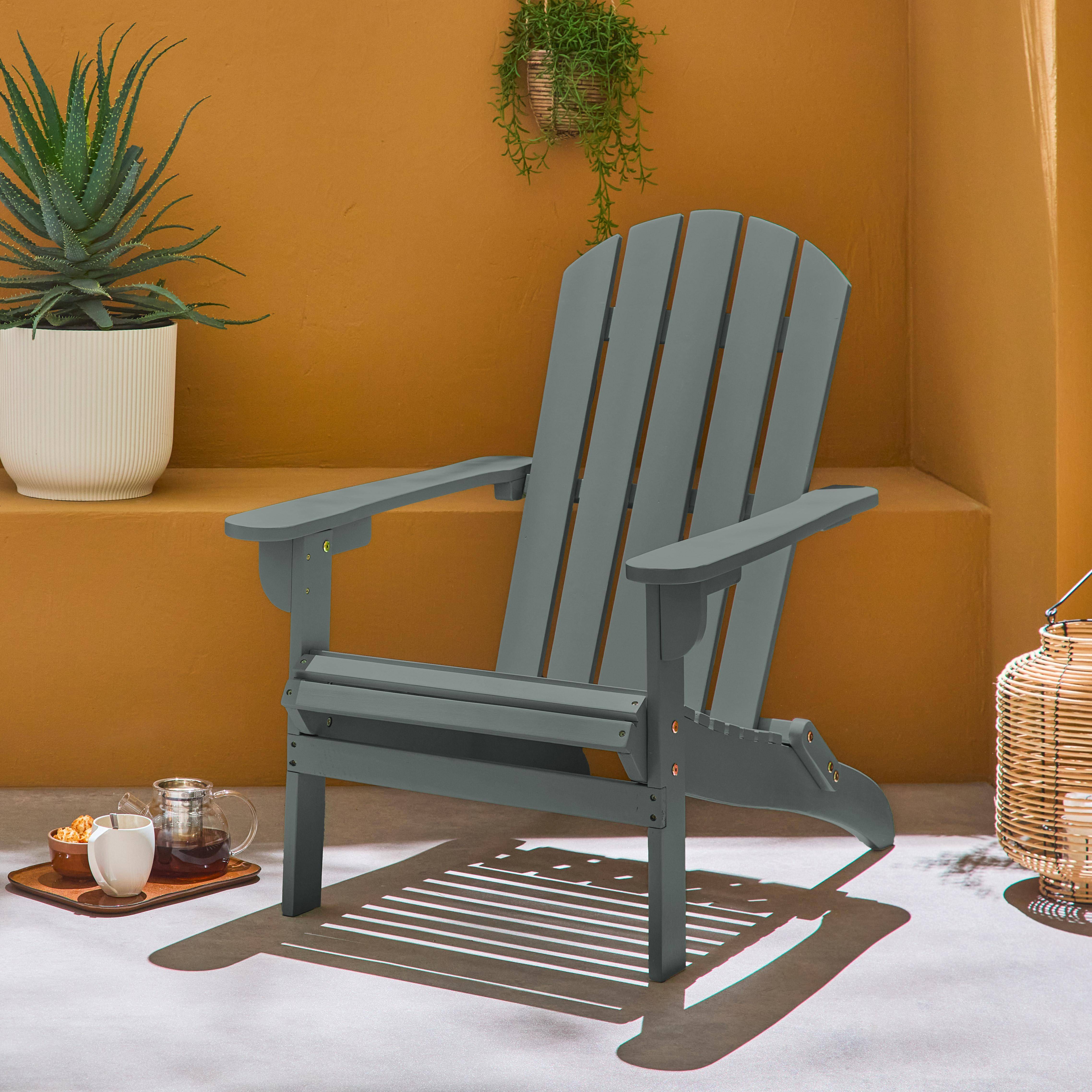 Fauteuil adirondack kaki en bois d'acacia avec accoudoirs KERINA, plusieurs coloris, 90 x 71 x 91,5 cm Photo2