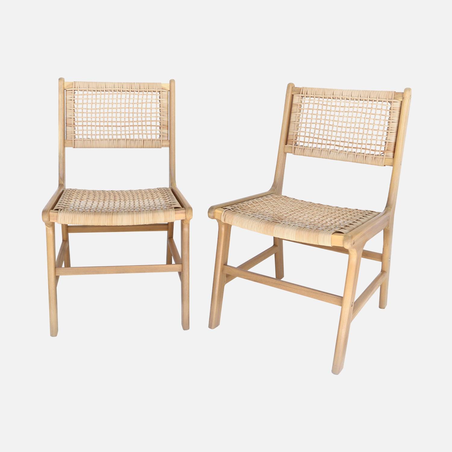 Set of 2 garden chairs, cane and natural wood