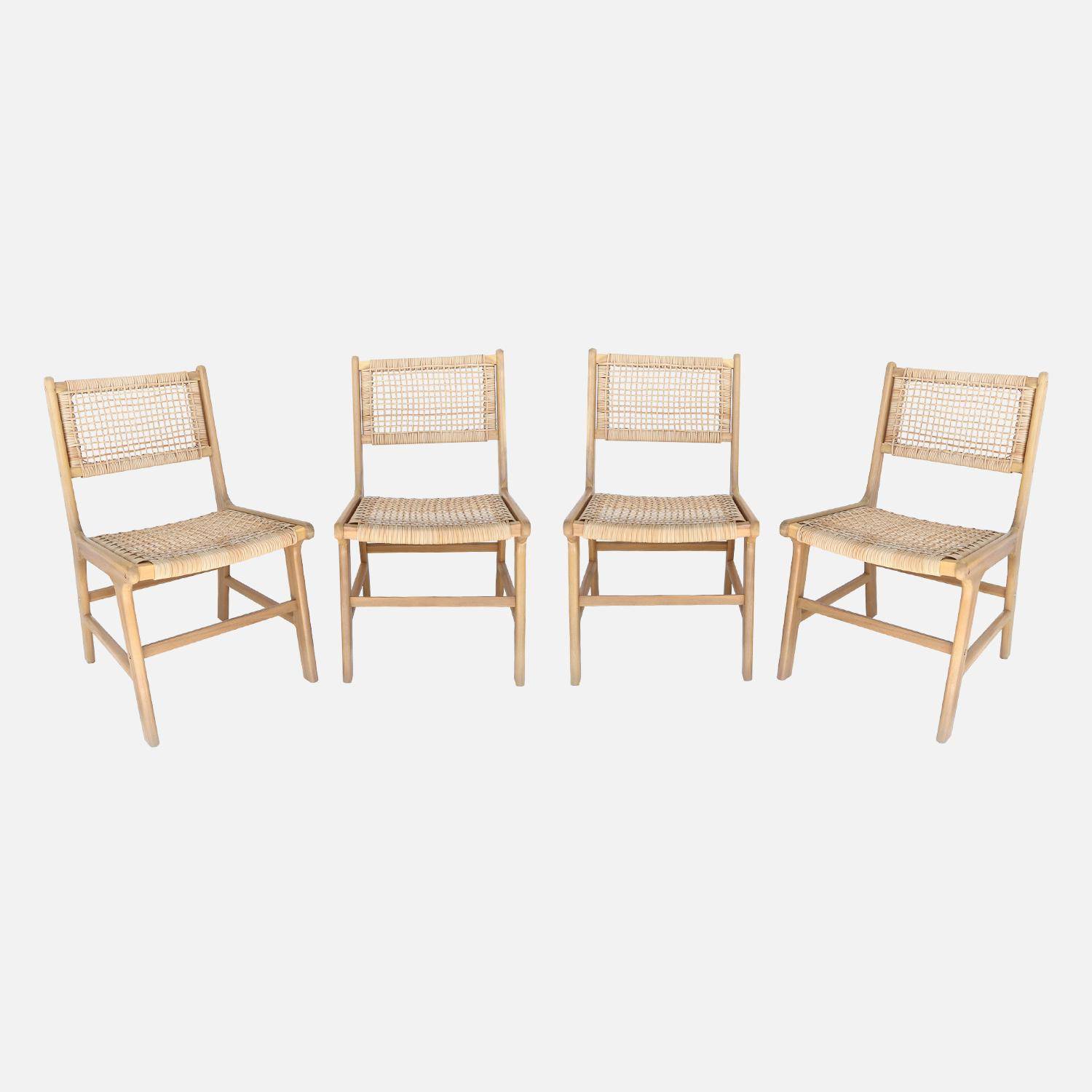 Lot de 4 chaises de jardin Ocara, cannage et bois, L 61 x 51 x 85cm,sweeek,Photo3