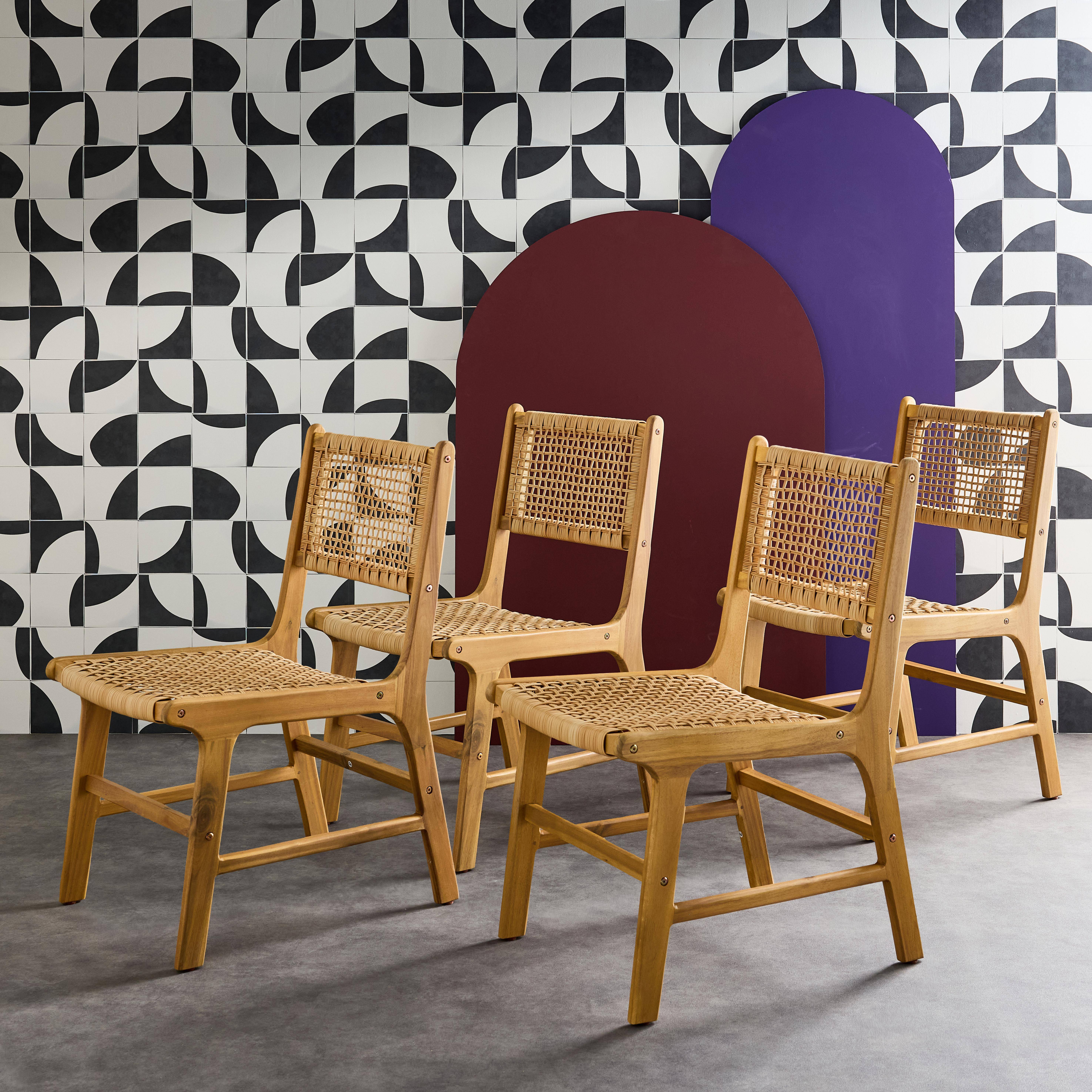 Lot de 4 chaises de jardin Ocara, cannage et bois, L 61 x 51 x 85cm Photo1