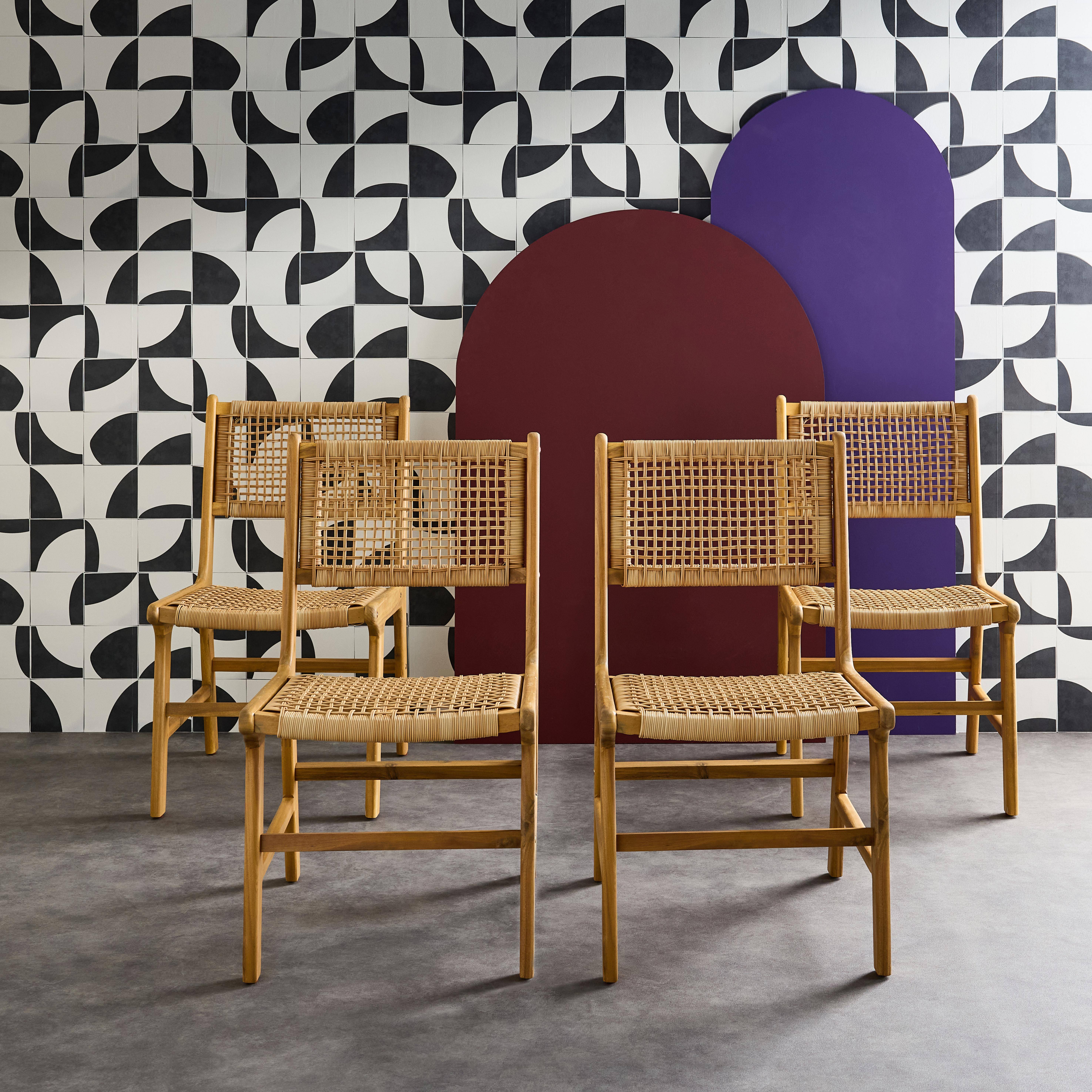 Lot de 4 chaises de jardin Ocara, cannage et bois, L 61 x 51 x 85cm Photo2