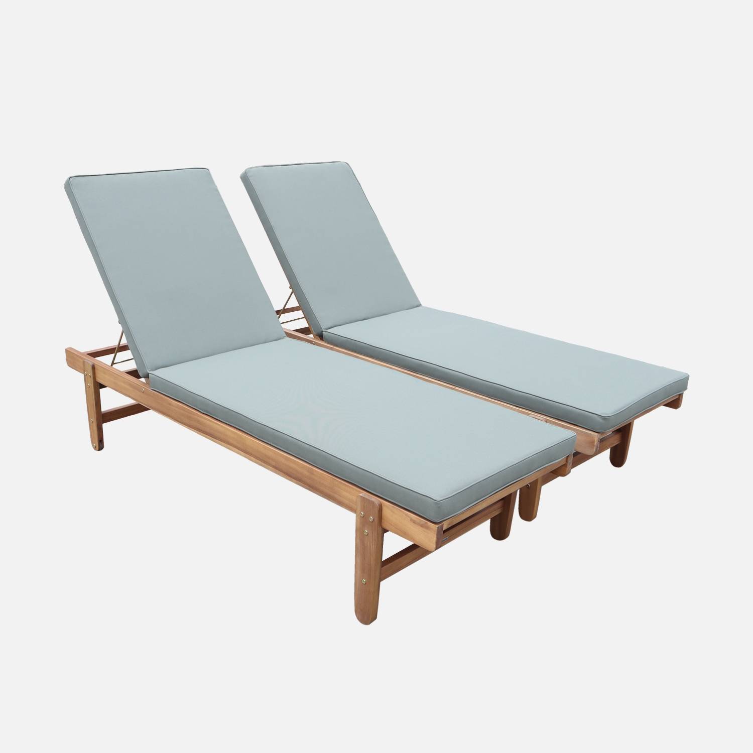Set di 2 lettini multiposizione in legno con rotelle, Verde kaki