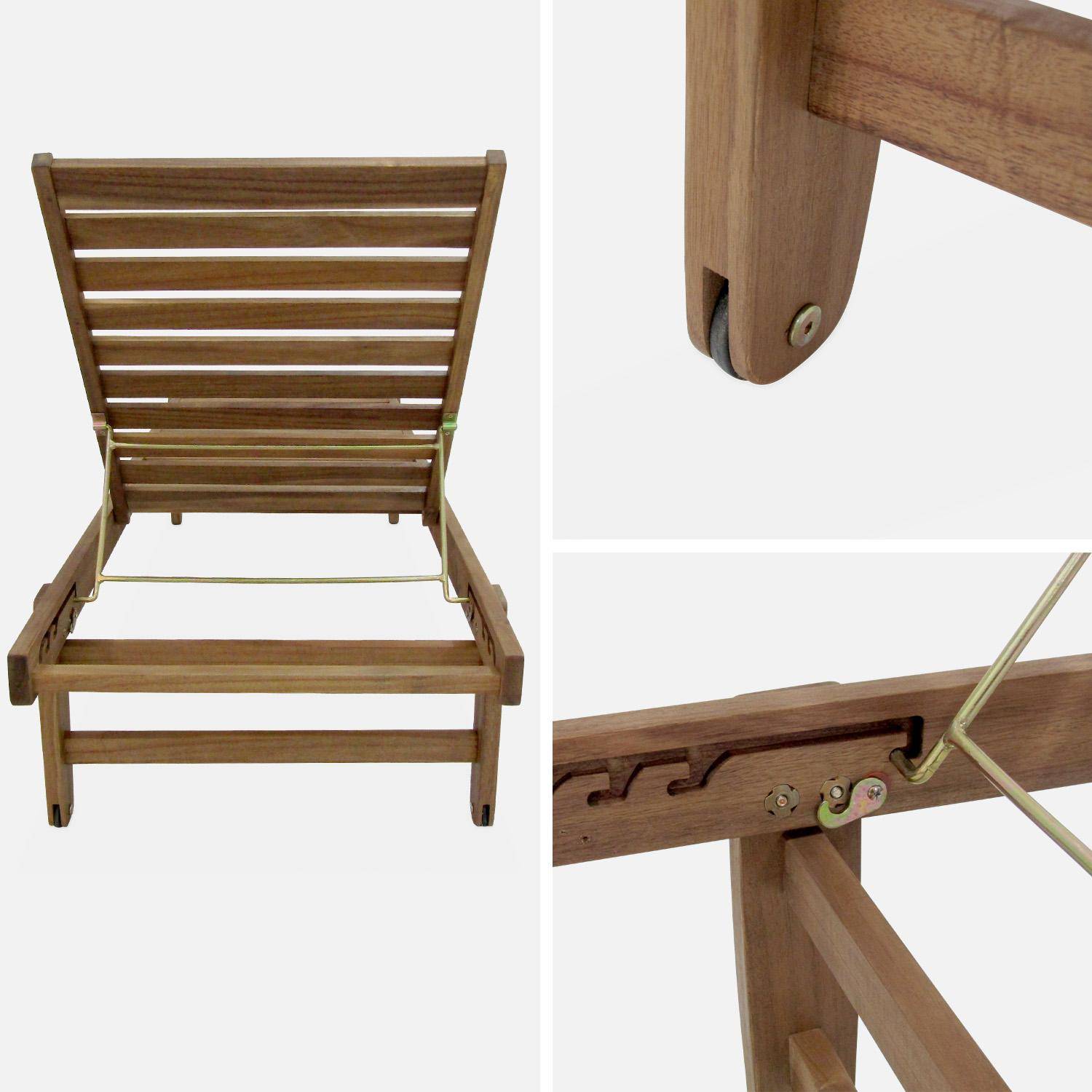 Set van 2 Acacia ligstoelen - Arequipa - Ligstoelen met kaki kussens en wielen, multi-positioneel,sweeek,Photo6