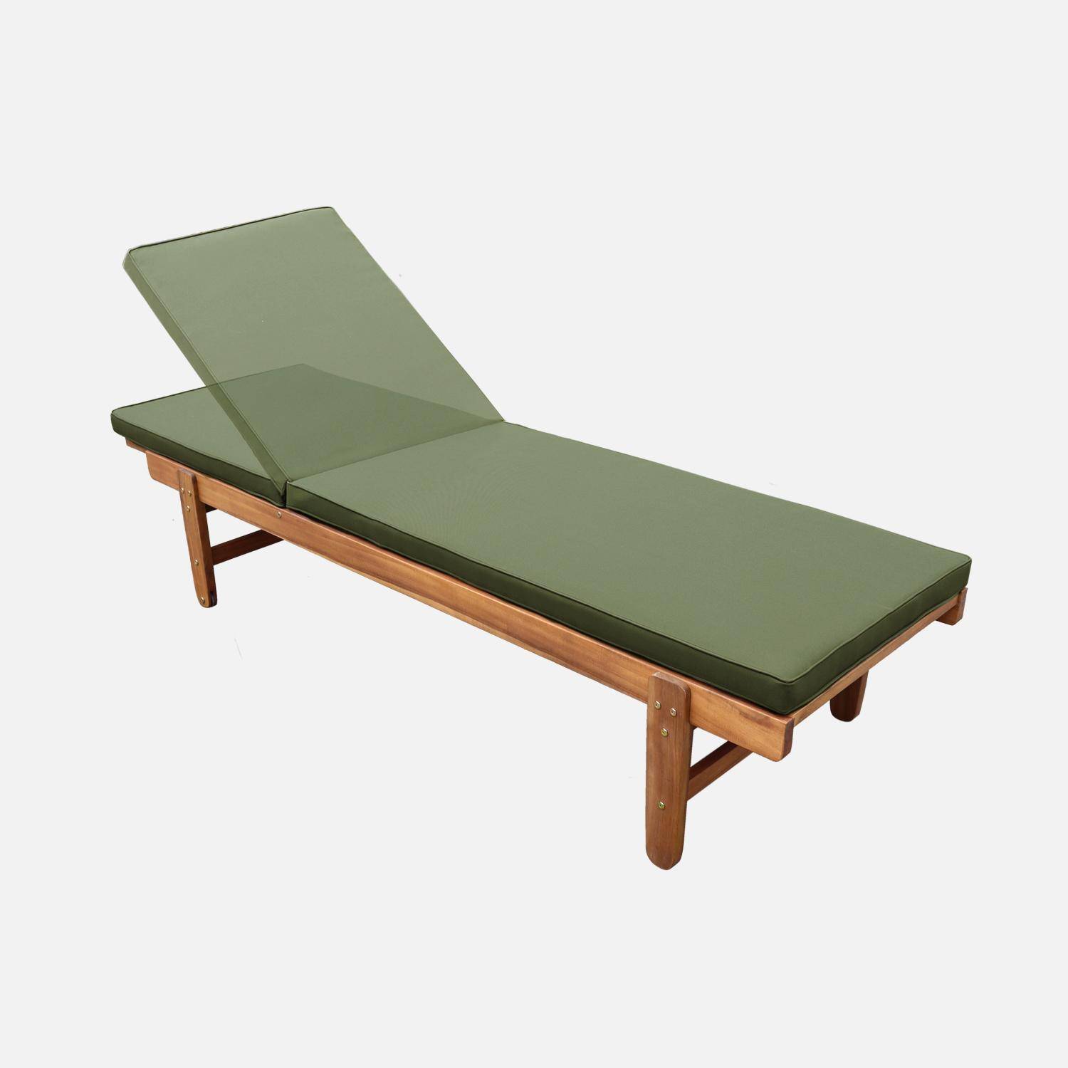 Set van 2 Acacia ligstoelen - Arequipa - Ligstoelen met kaki kussens en wielen, multi-positioneel Photo5