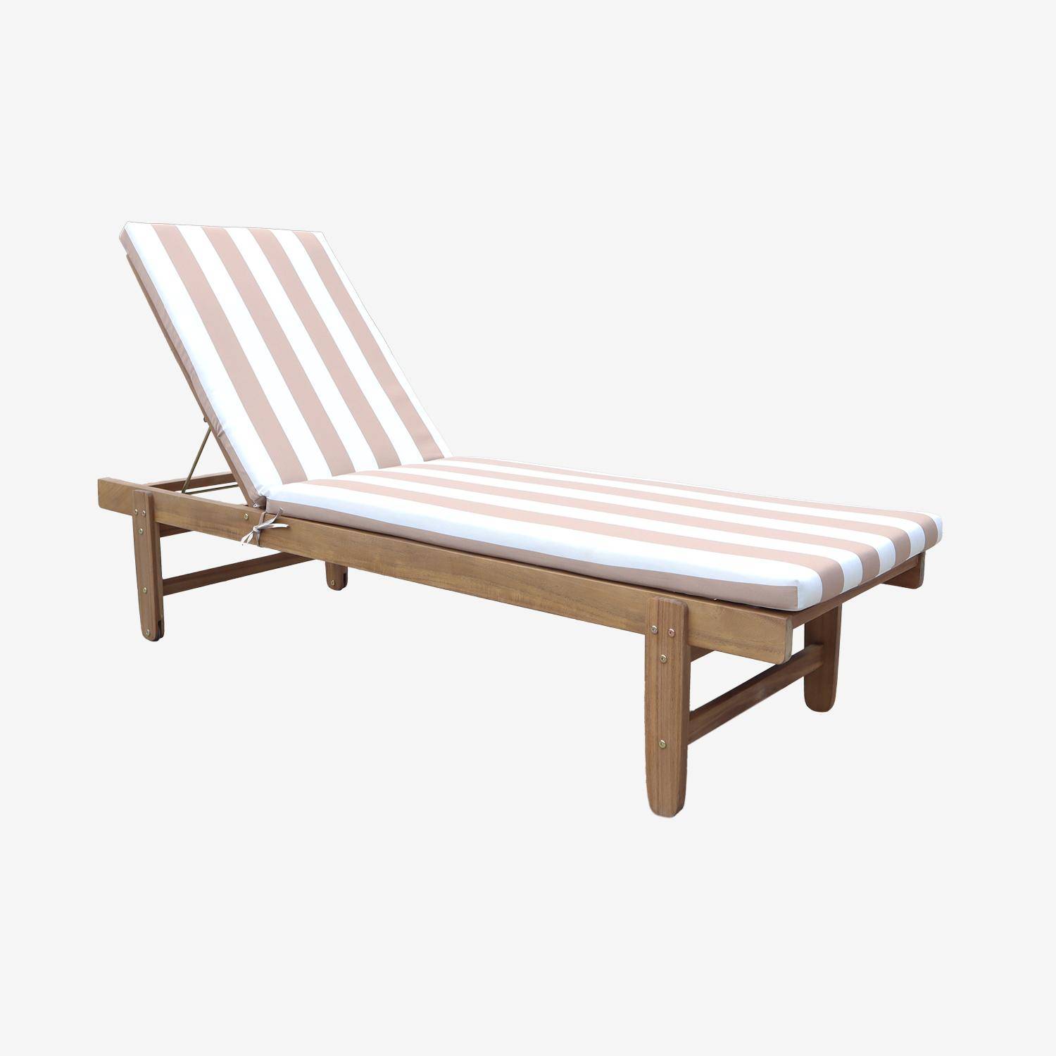 Tumbona de madera con ruedas, set de 2, Arequipa, Beige con rayas blancas, 190x60x88 cm Photo2