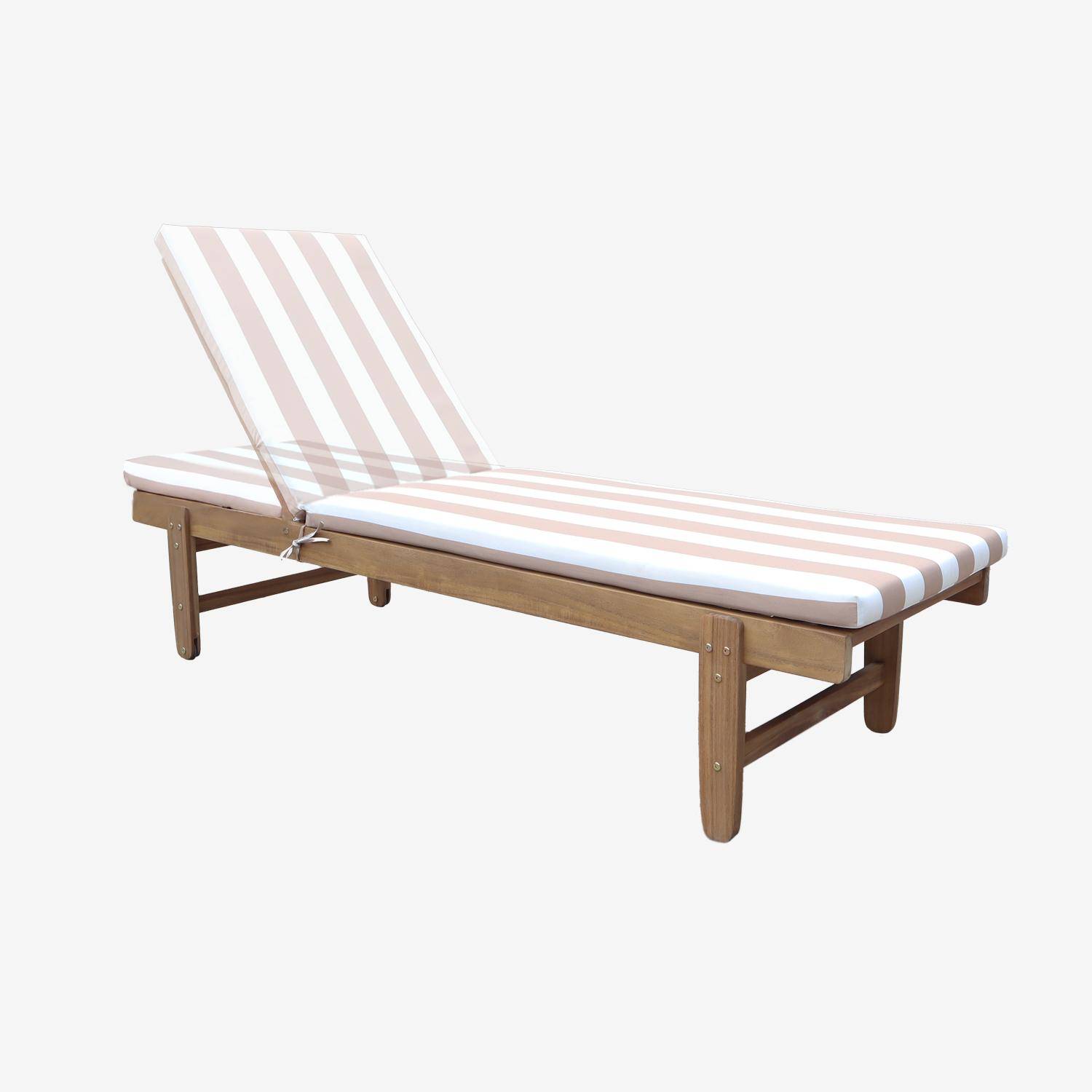 Tumbona de madera con ruedas, set de 2, Arequipa, Beige con rayas blancas, 190x60x88 cm Photo3