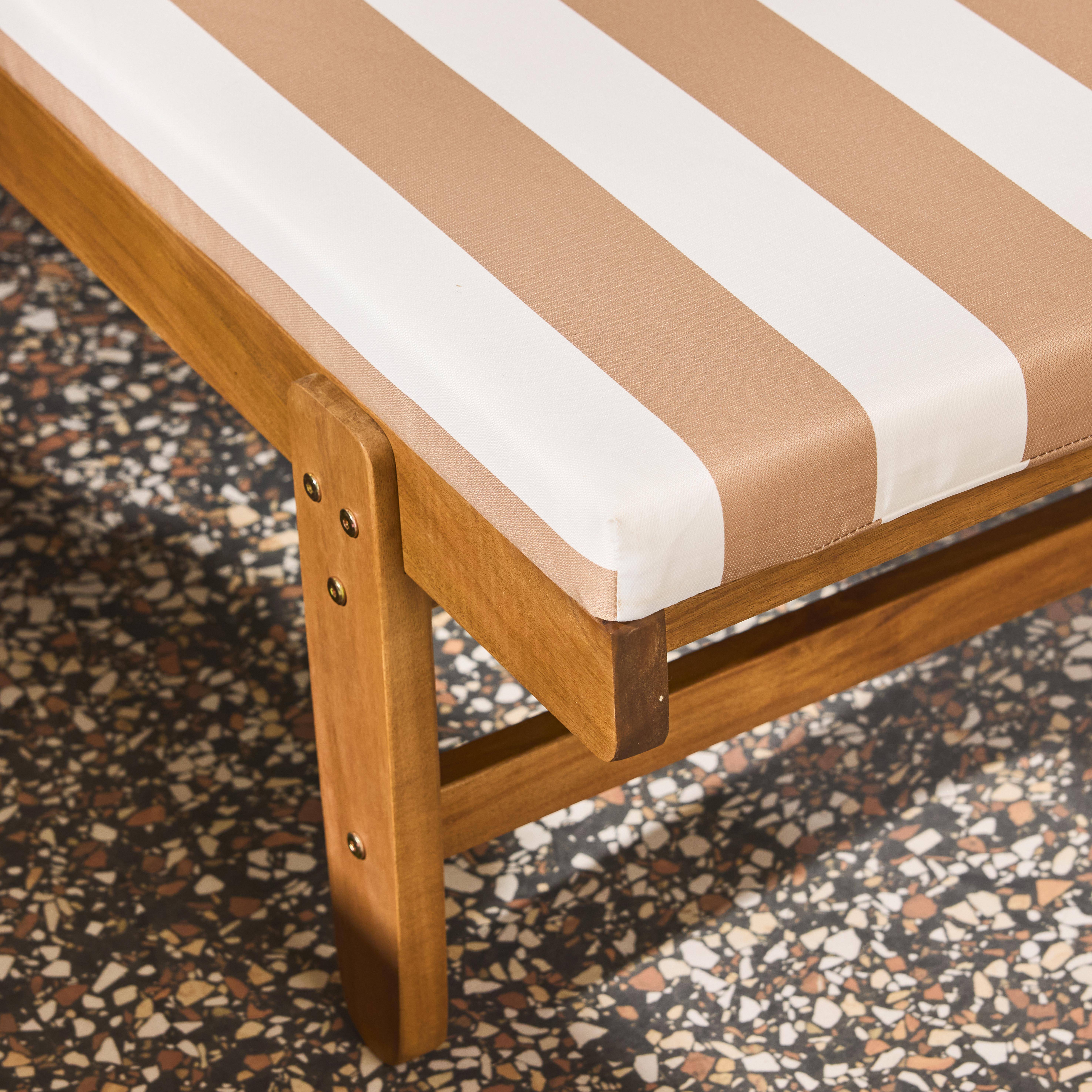 Set de 2 bains de soleil en Acacia – AREQUIPA – Transats avec coussins beige à rayures blanches et roulettes, multi positions,sweeek,Photo4