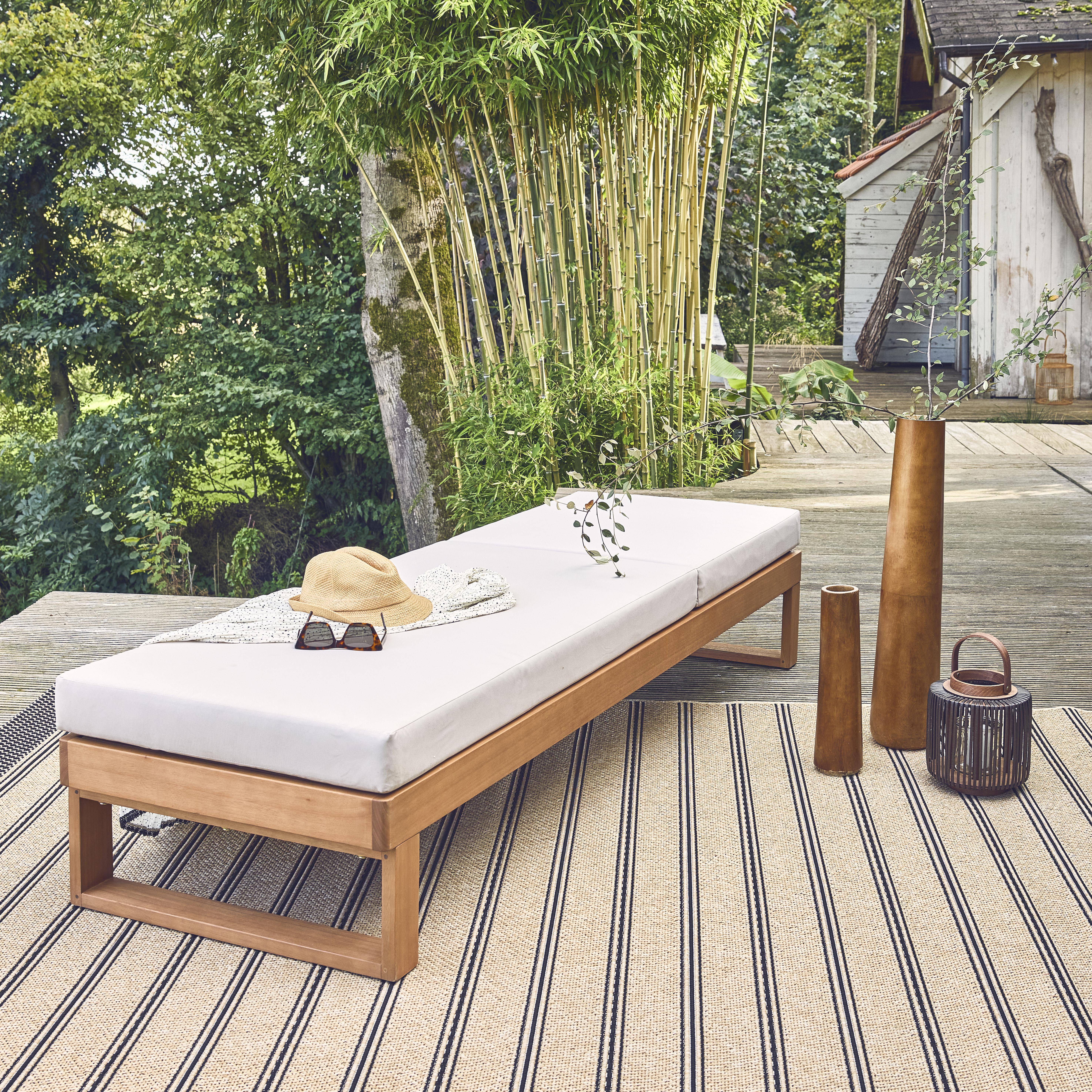 Bain de soleil en bois d'eucalyptus PAMPLONA, multi positions, toile en polyester beige, 204 x 63 x 11,5 cm Photo2