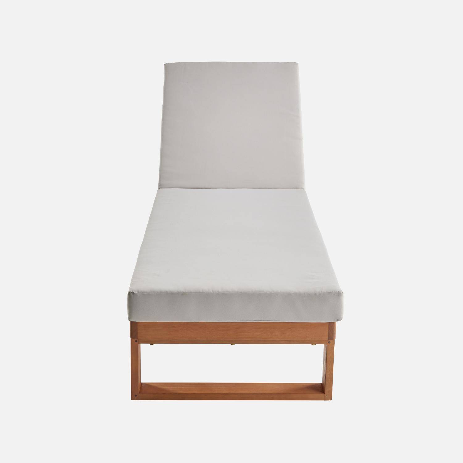 Bain de soleil en bois d'eucalyptus PAMPLONA, multi positions, toile en polyester beige, 204 x 63 x 11,5 cm Photo4