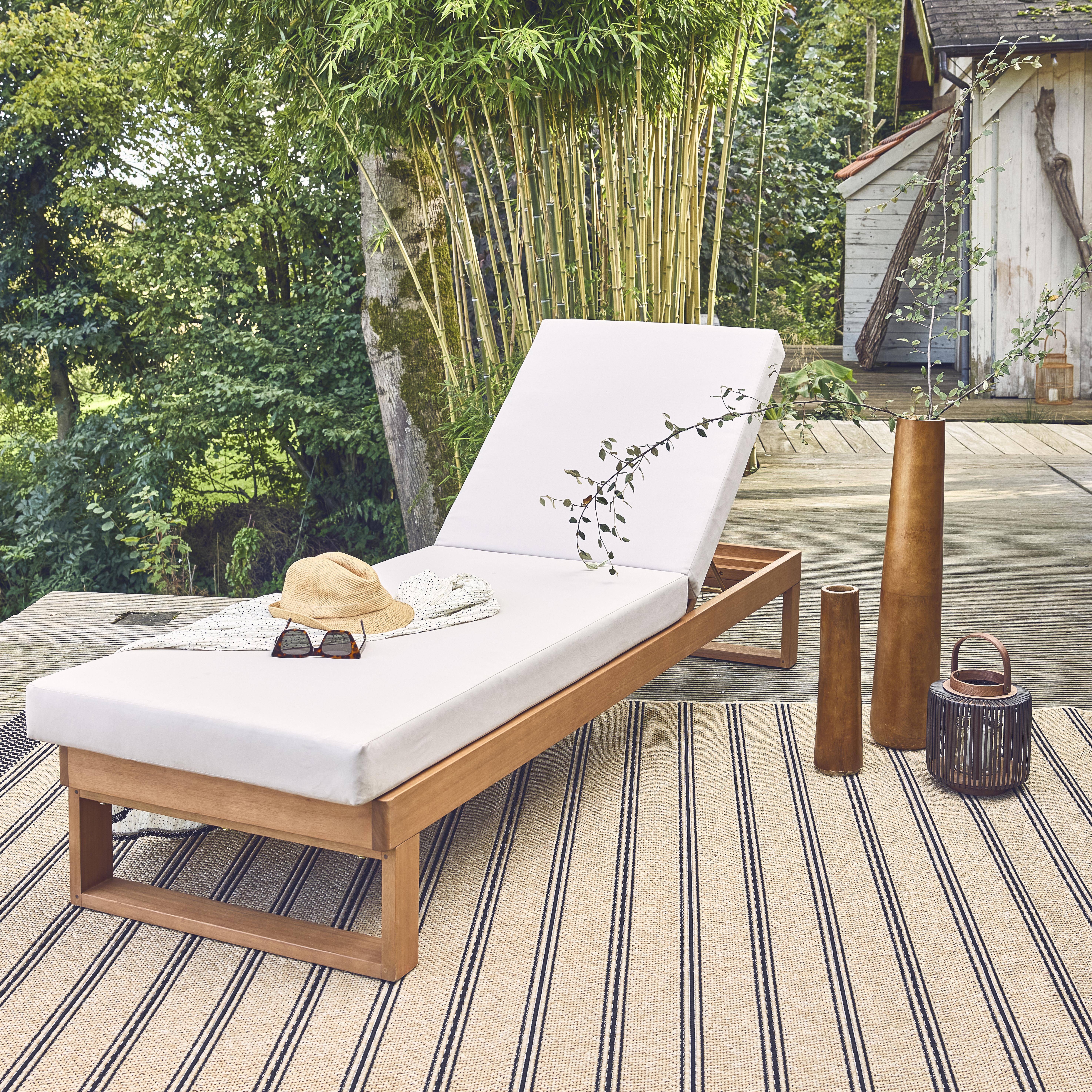 Bain de soleil en bois d'eucalyptus PAMPLONA, multi positions, toile en polyester beige, 204 x 63 x 11,5 cm Photo1