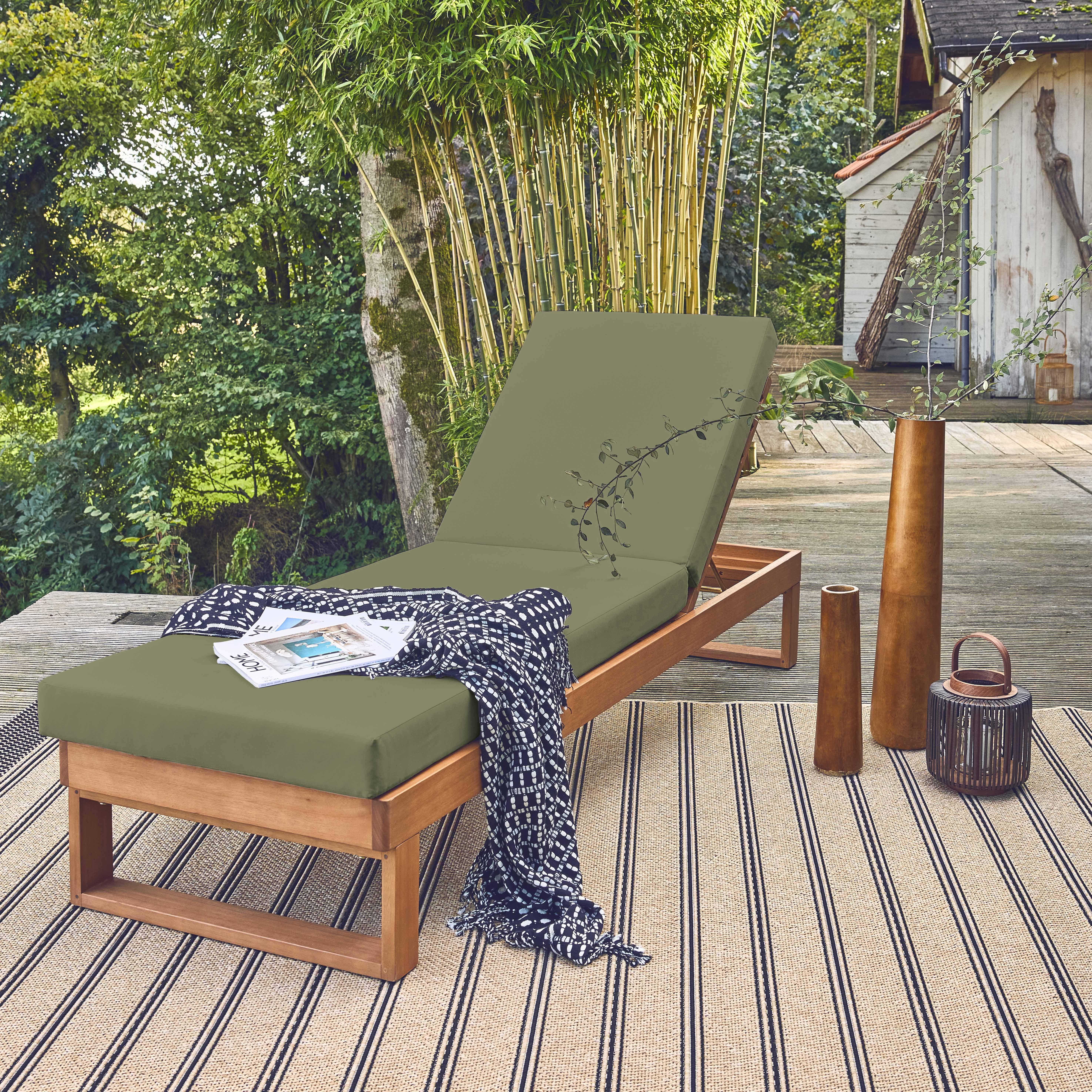 Eucalyptus houten ligbed Pamplona, meerdere posities, kaki polyester doek, 204 x 63 x 11,5 cm Photo1
