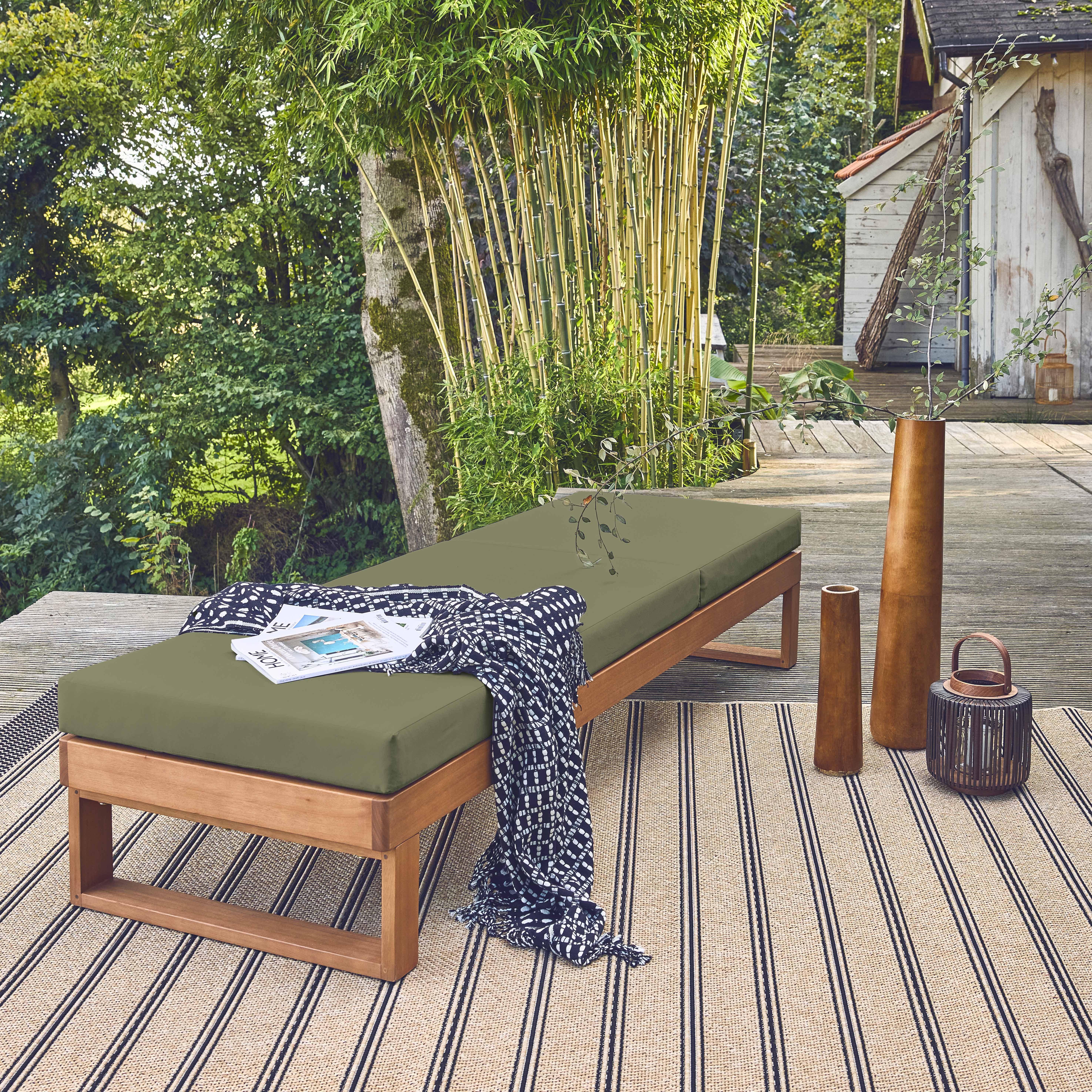 Eucalyptus houten ligbed Pamplona, meerdere posities, kaki polyester doek, 204 x 63 x 11,5 cm Photo2