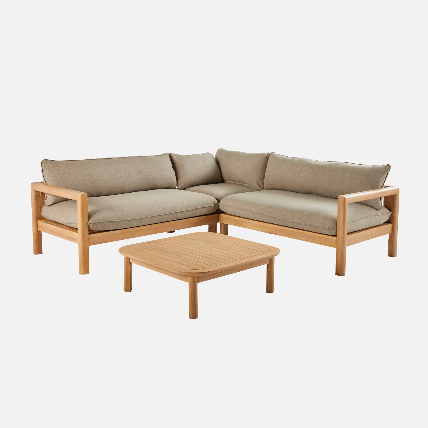 Salon de jardin d'angle bois d'acacia 5 places beige