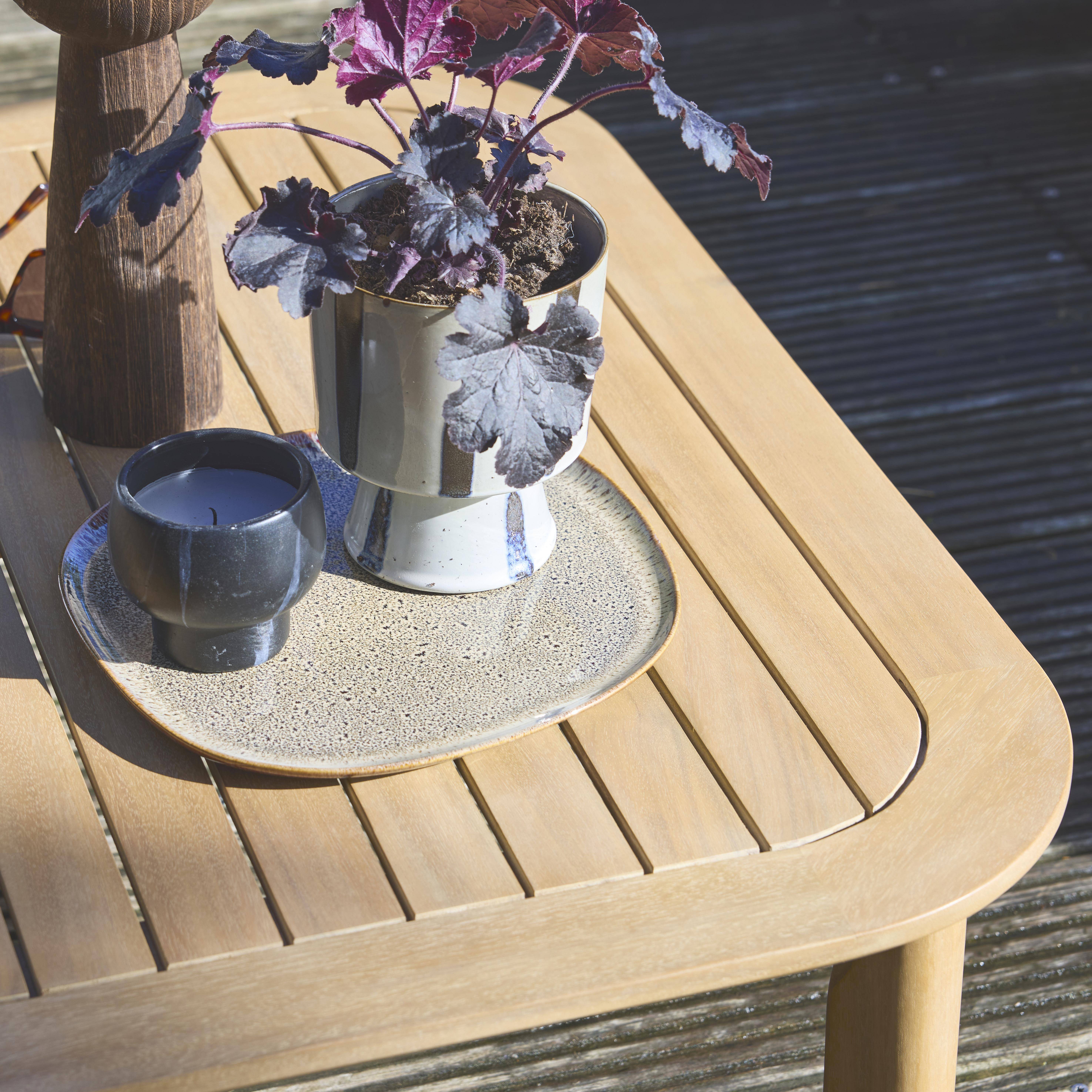 Salon de jardin d'angle en acacia 5 places beige BURGOS, table carrée  Photo4